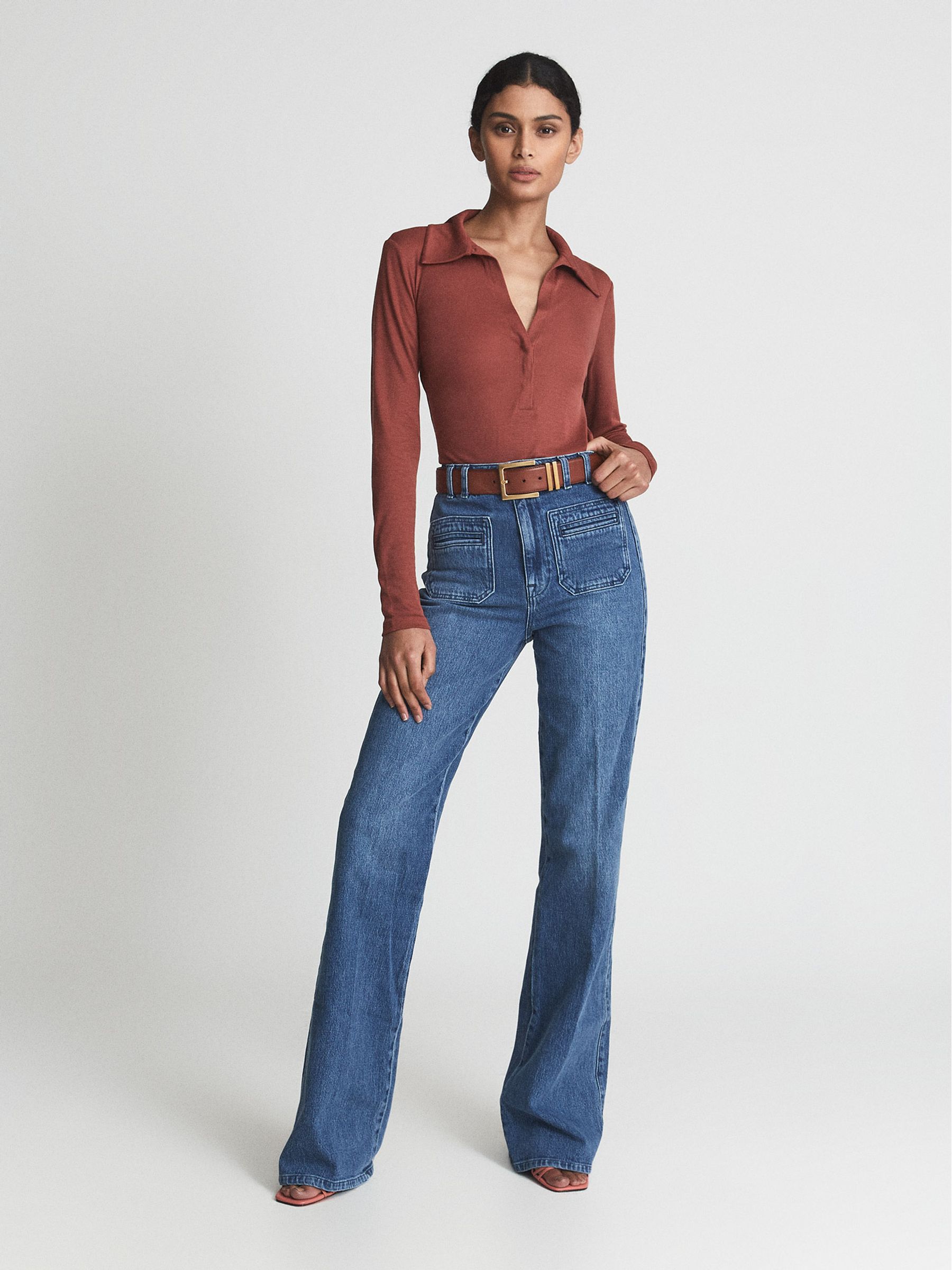 Ribbed Bodysuit in Rust - Image 3 of 5