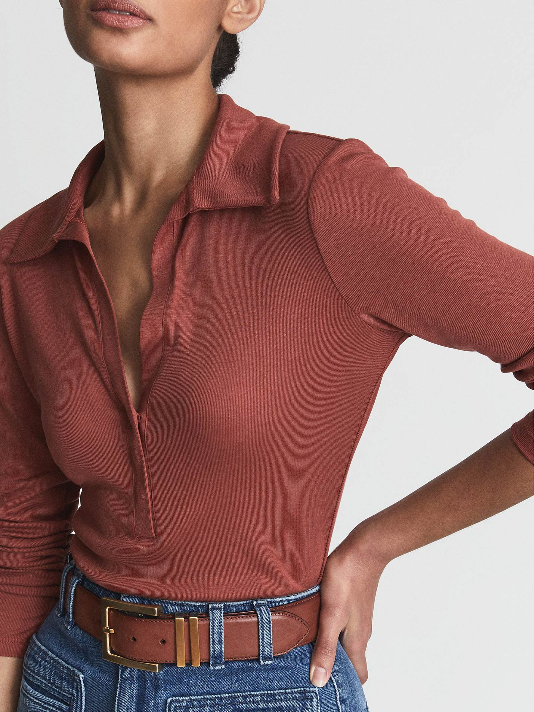 Ribbed Bodysuit in Rust - Image 4 of 5