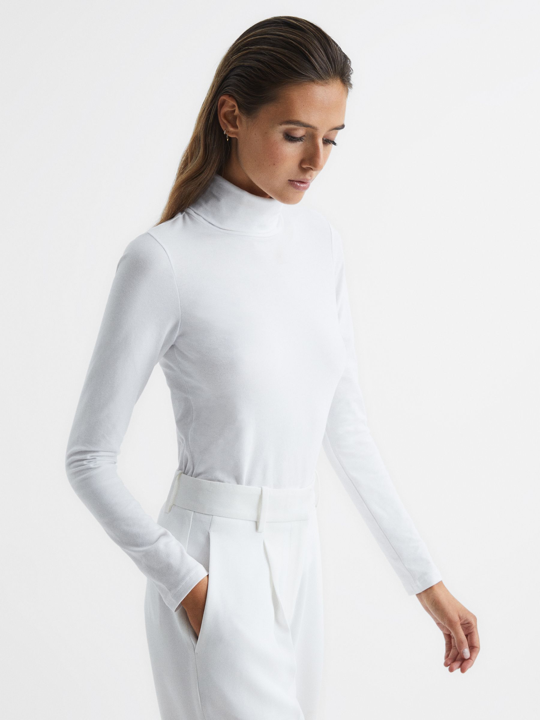 Jersey Rollneck Top in White - Image 3 of 7