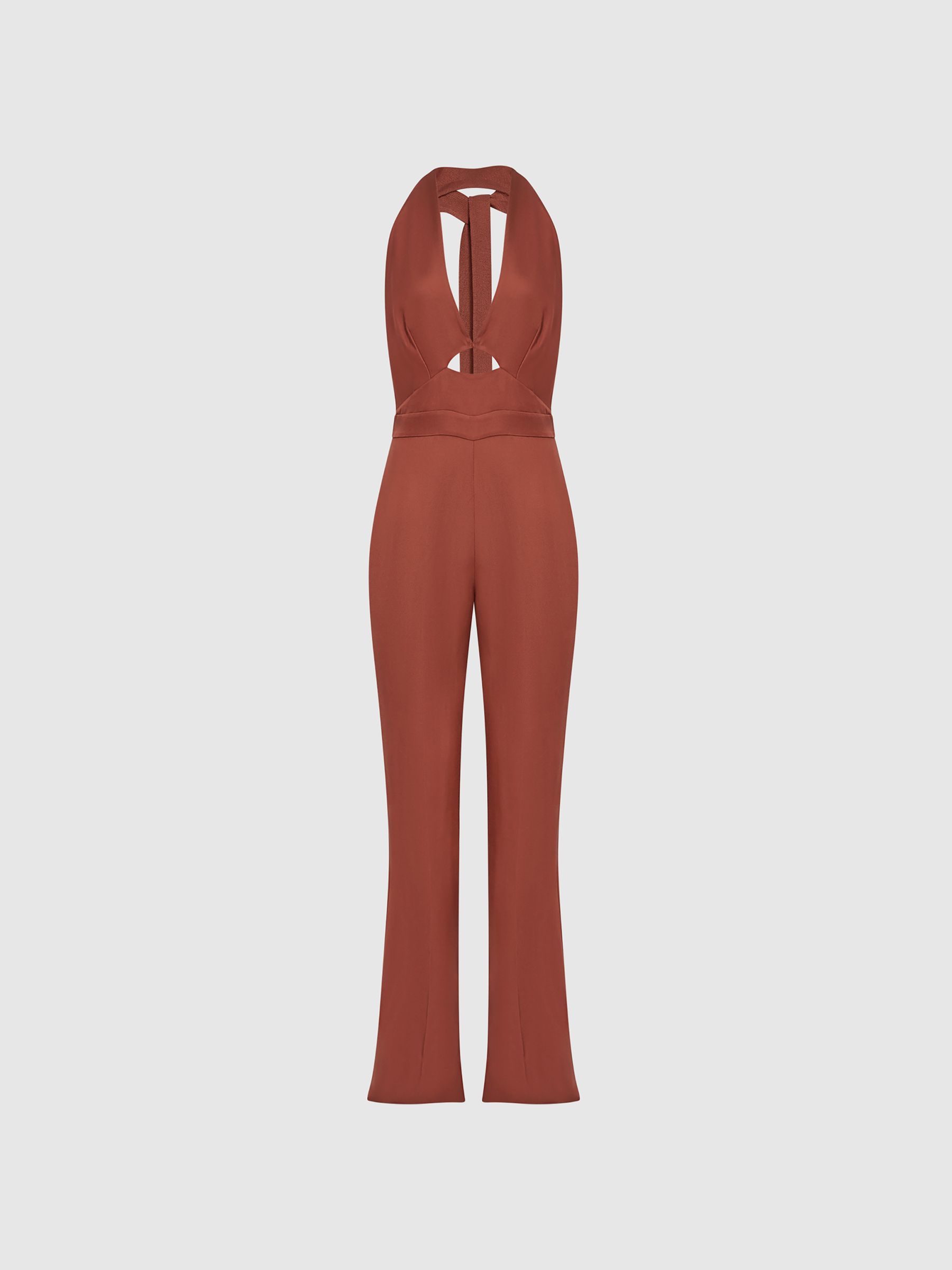 Cut Out Halter Jumpsuit in Rust - Image 2 of 7