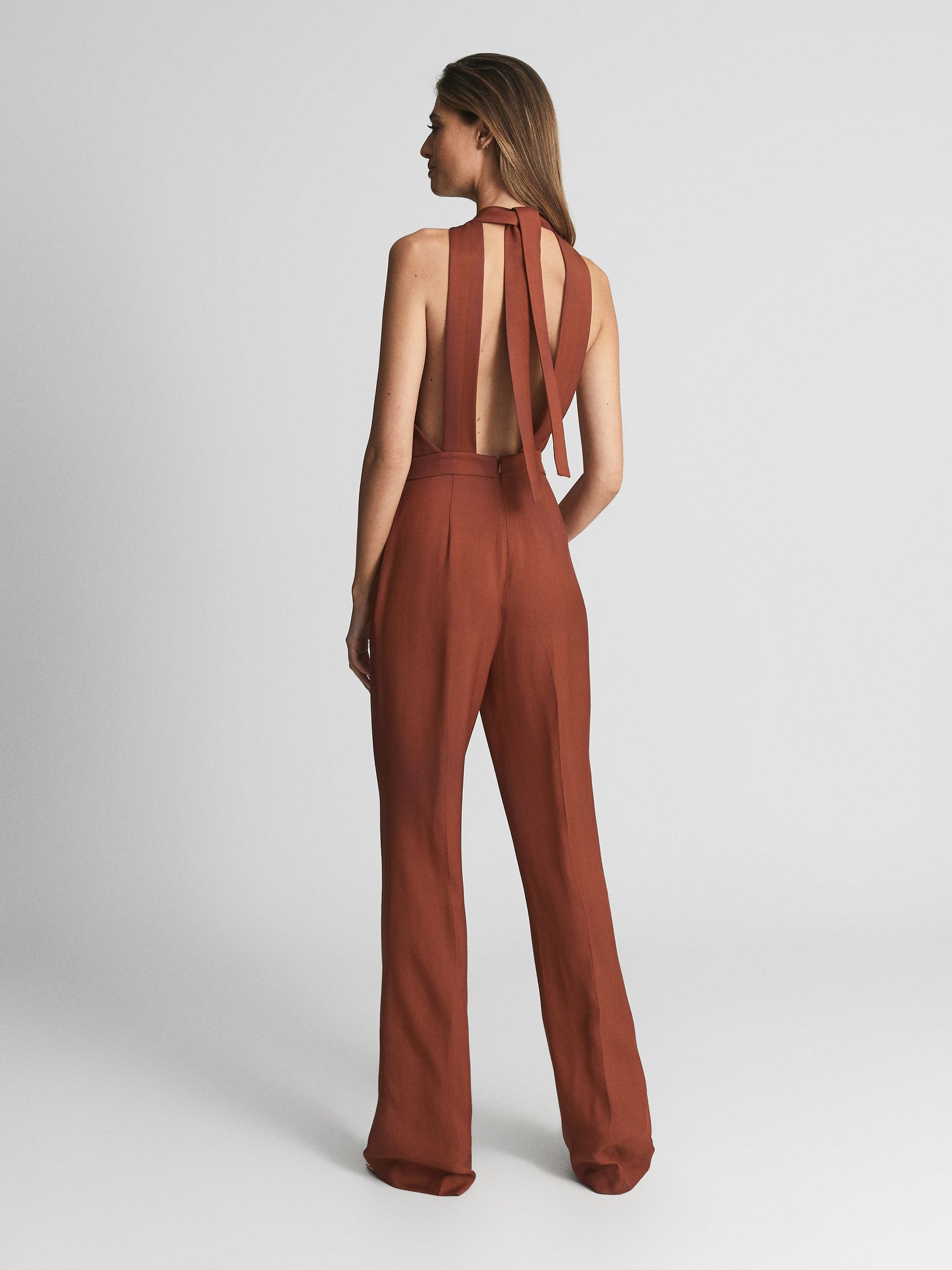 Cut Out Halter Jumpsuit in Rust - Image 5 of 7