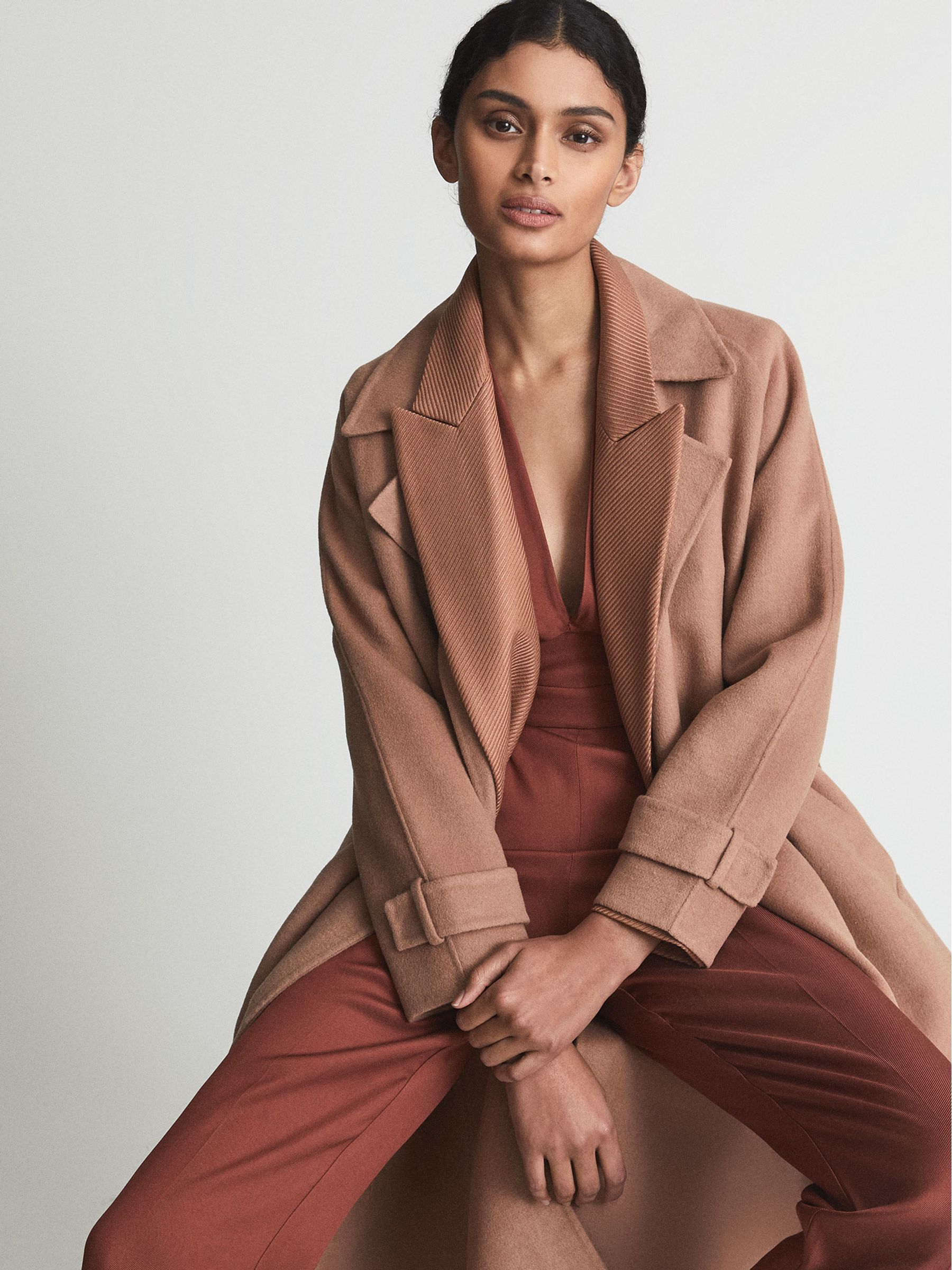 Reiss Cut Out Halter Jumpsuit in Rust - REISS