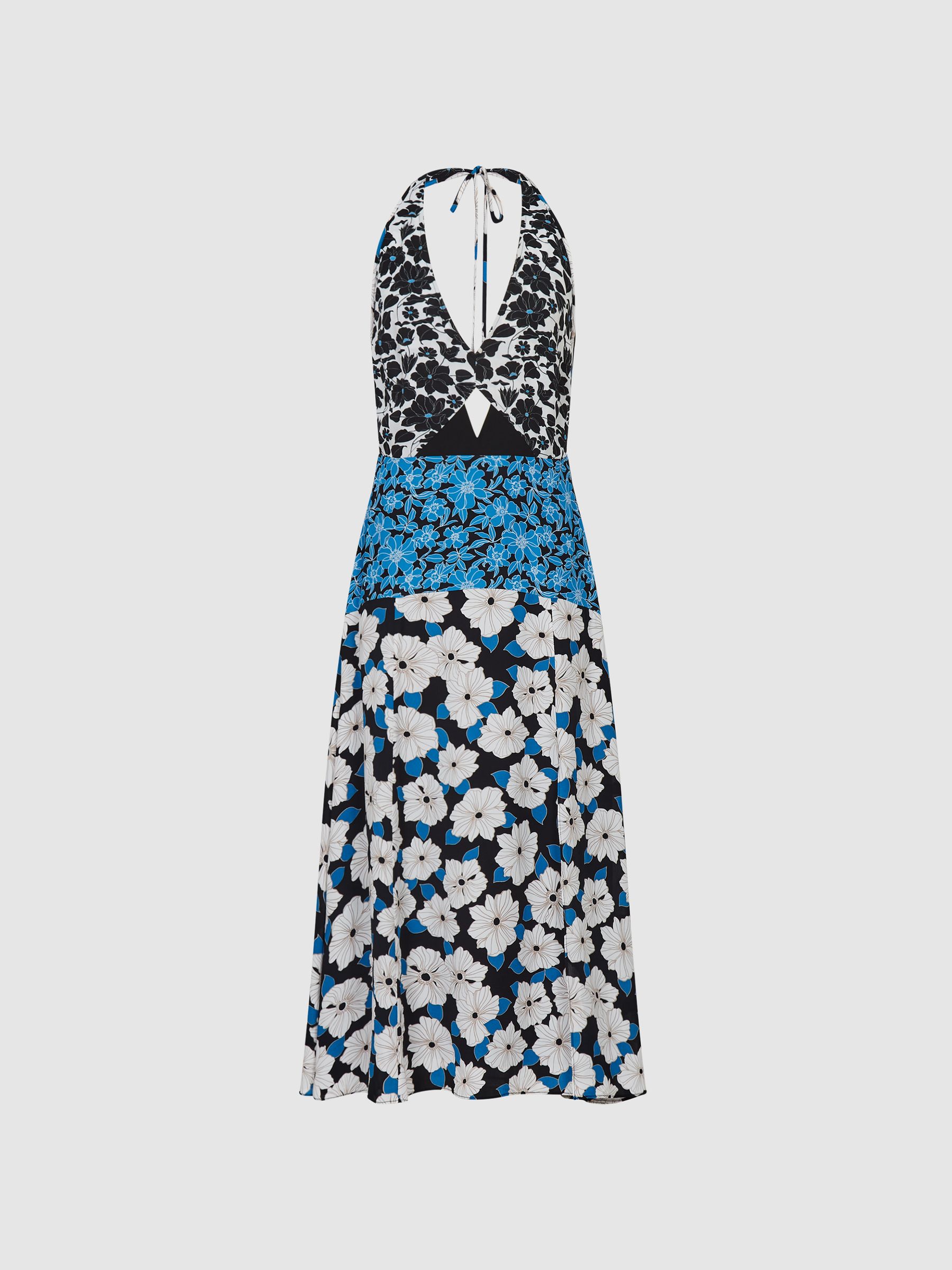 Floral Print Midi Dress in Blue - Image 2 of 6 Floral Print Midi Dress in Blue - Image 2 of 6