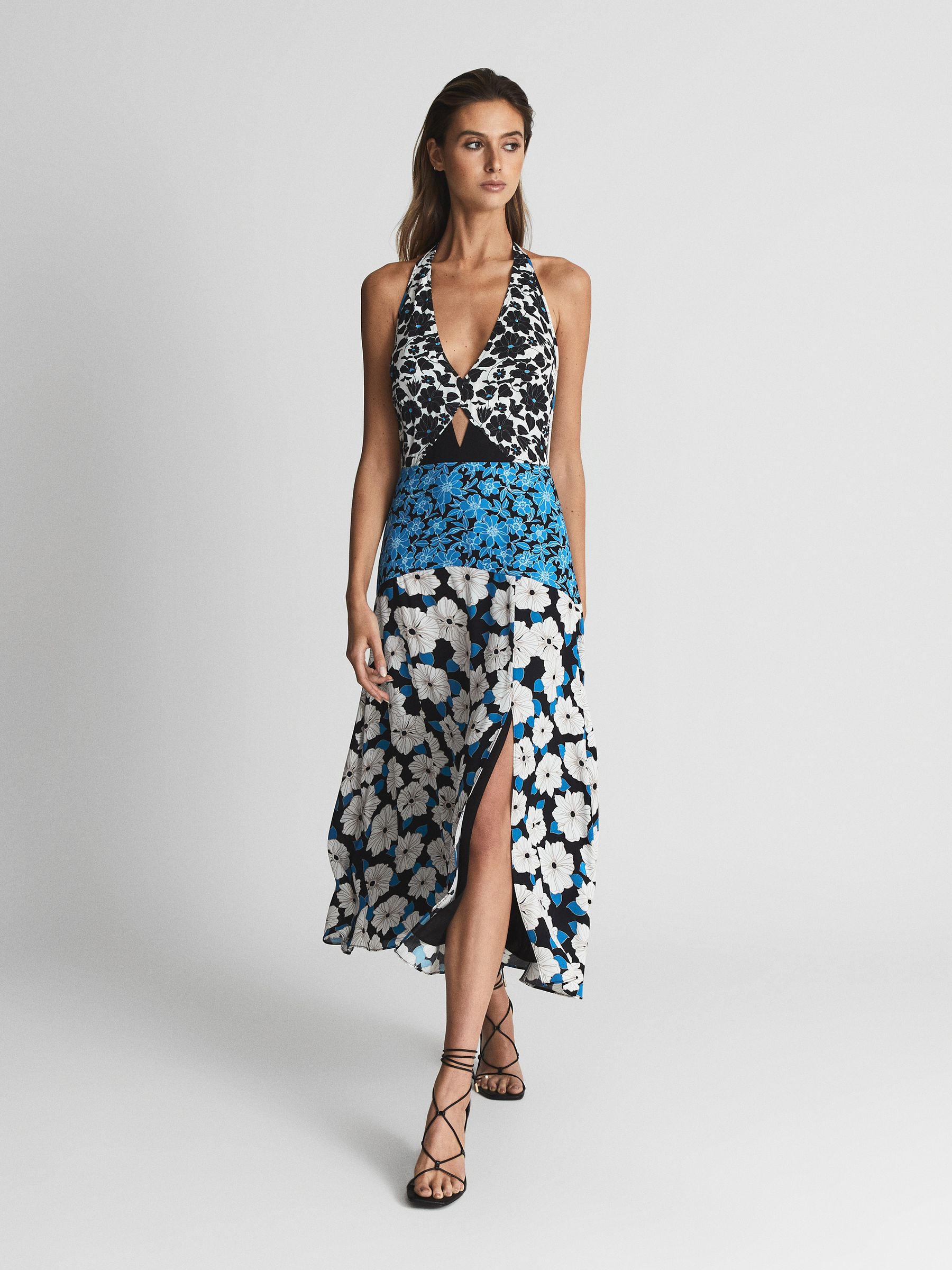 Floral Print Midi Dress in Blue - Image 3 of 6