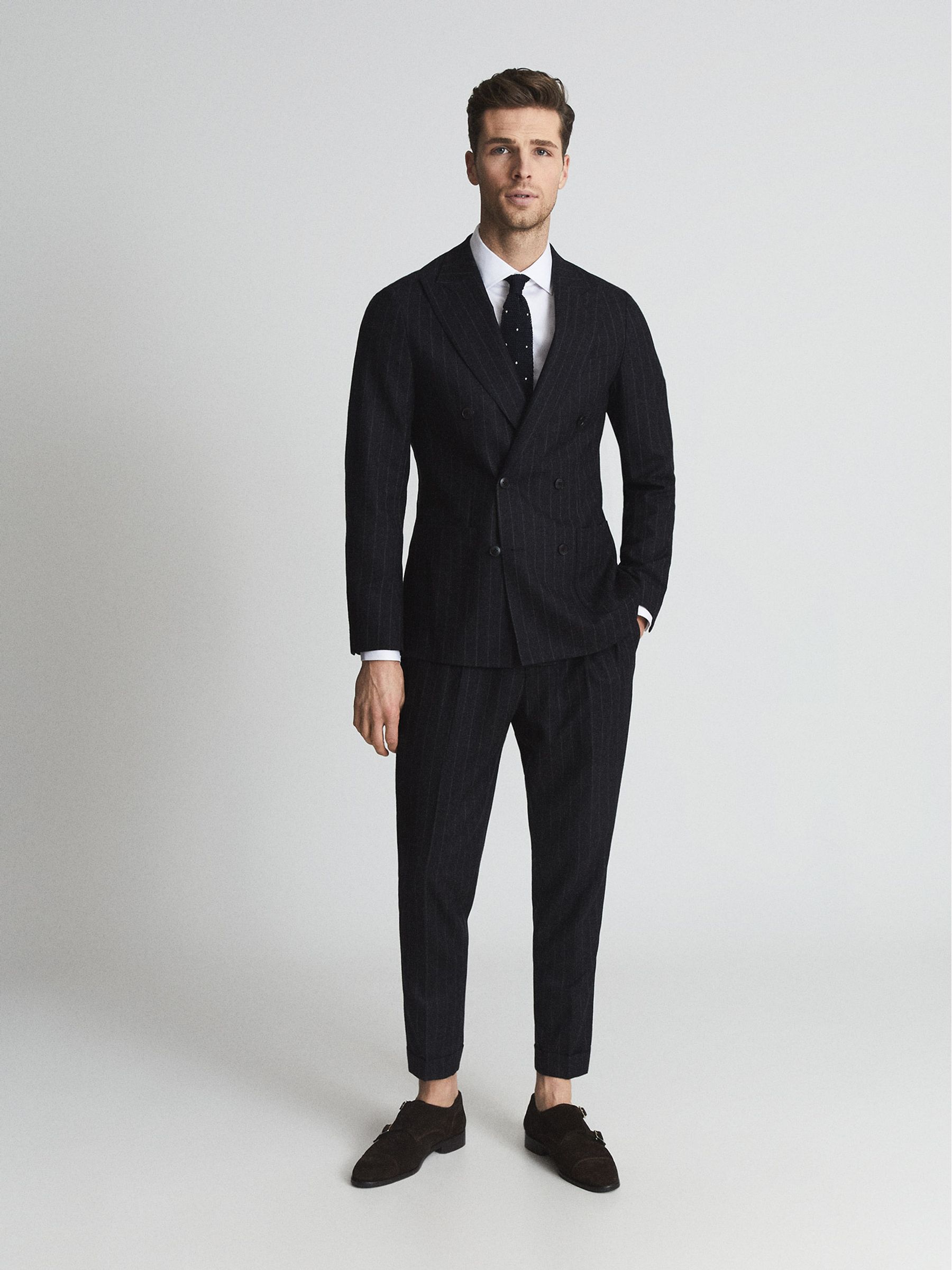 Fenchurch Charcoal Pinstripe Wool Flannel Slim Fit Trousers - Image 1 of 6 Fenchurch Charcoal Pinstripe Wool Flannel Slim Fit Trousers - Image 1 of 6