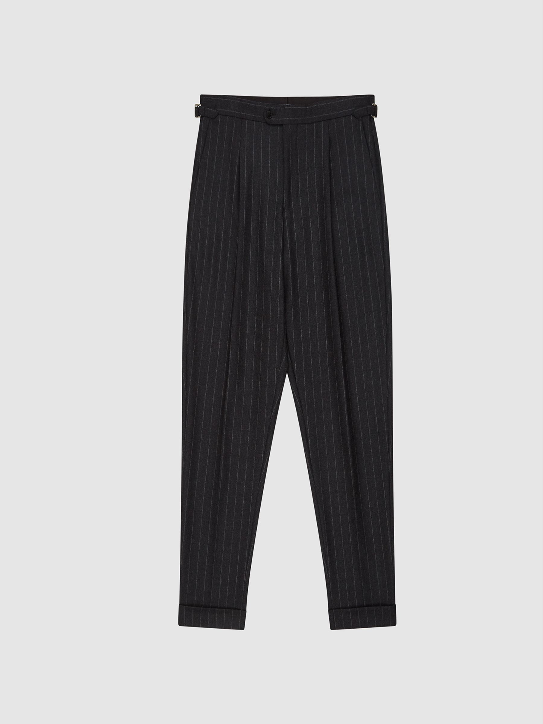 Fenchurch Charcoal Pinstripe Wool Flannel Slim Fit Trousers - Image 2 of 6 Fenchurch Charcoal Pinstripe Wool Flannel Slim Fit Trousers - Image 2 of 6