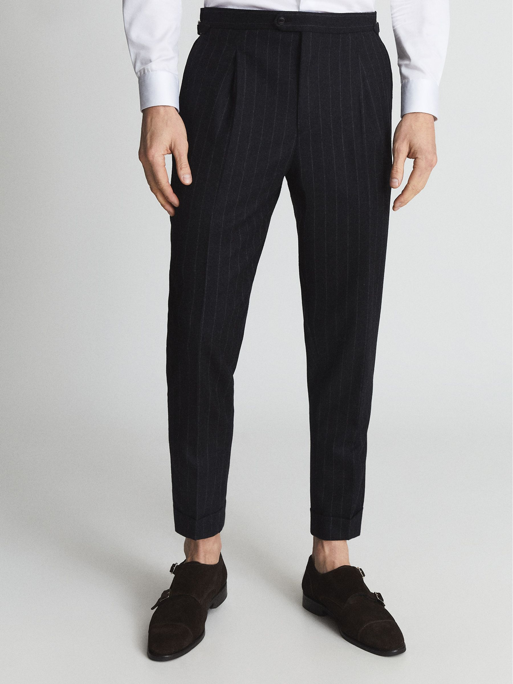 Fenchurch Charcoal Pinstripe Wool Flannel Slim Fit Trousers - Image 3 of 6