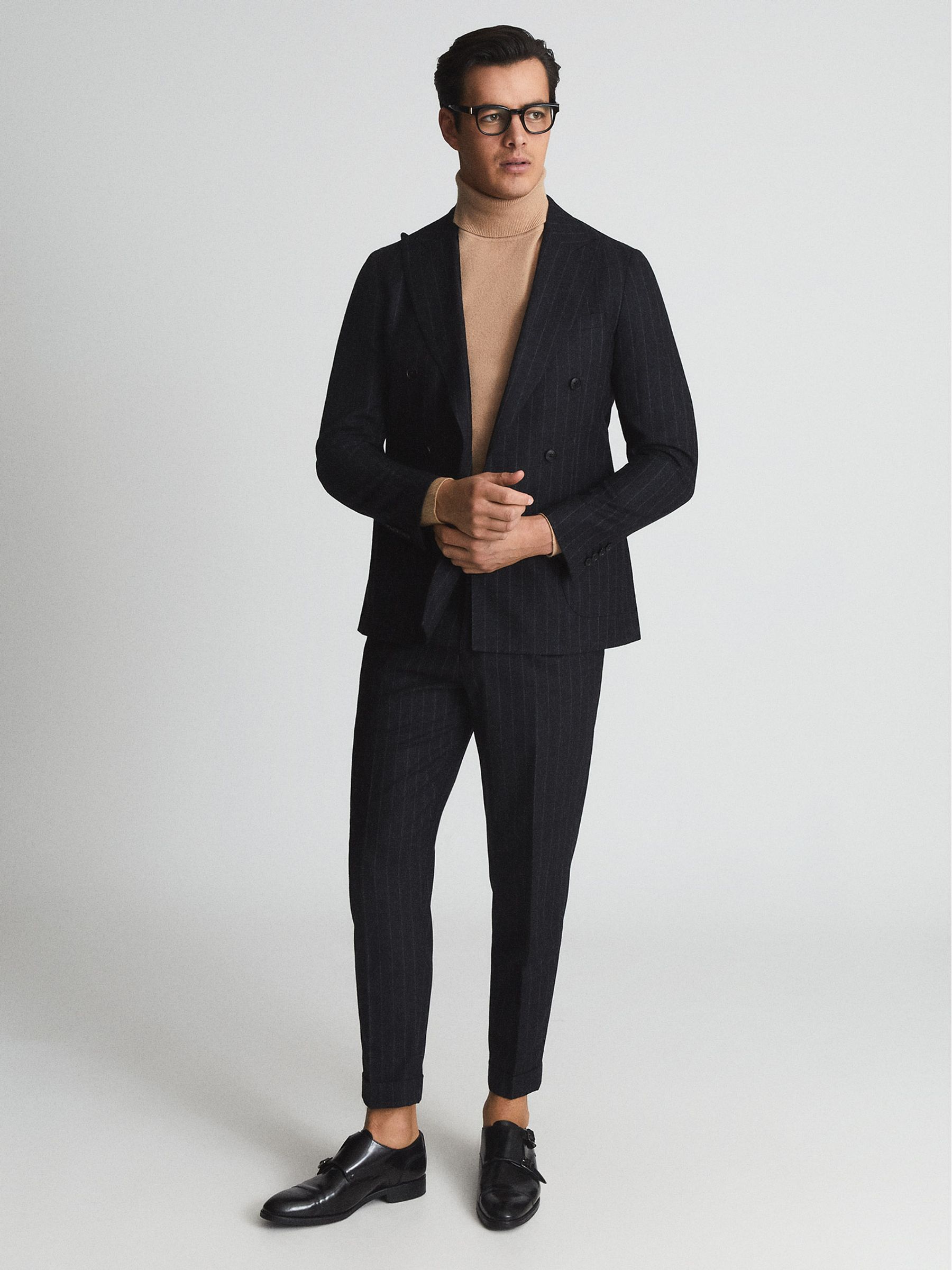 Fenchurch Charcoal Pinstripe Wool Flannel Slim Fit Trousers - Image 6 of 6