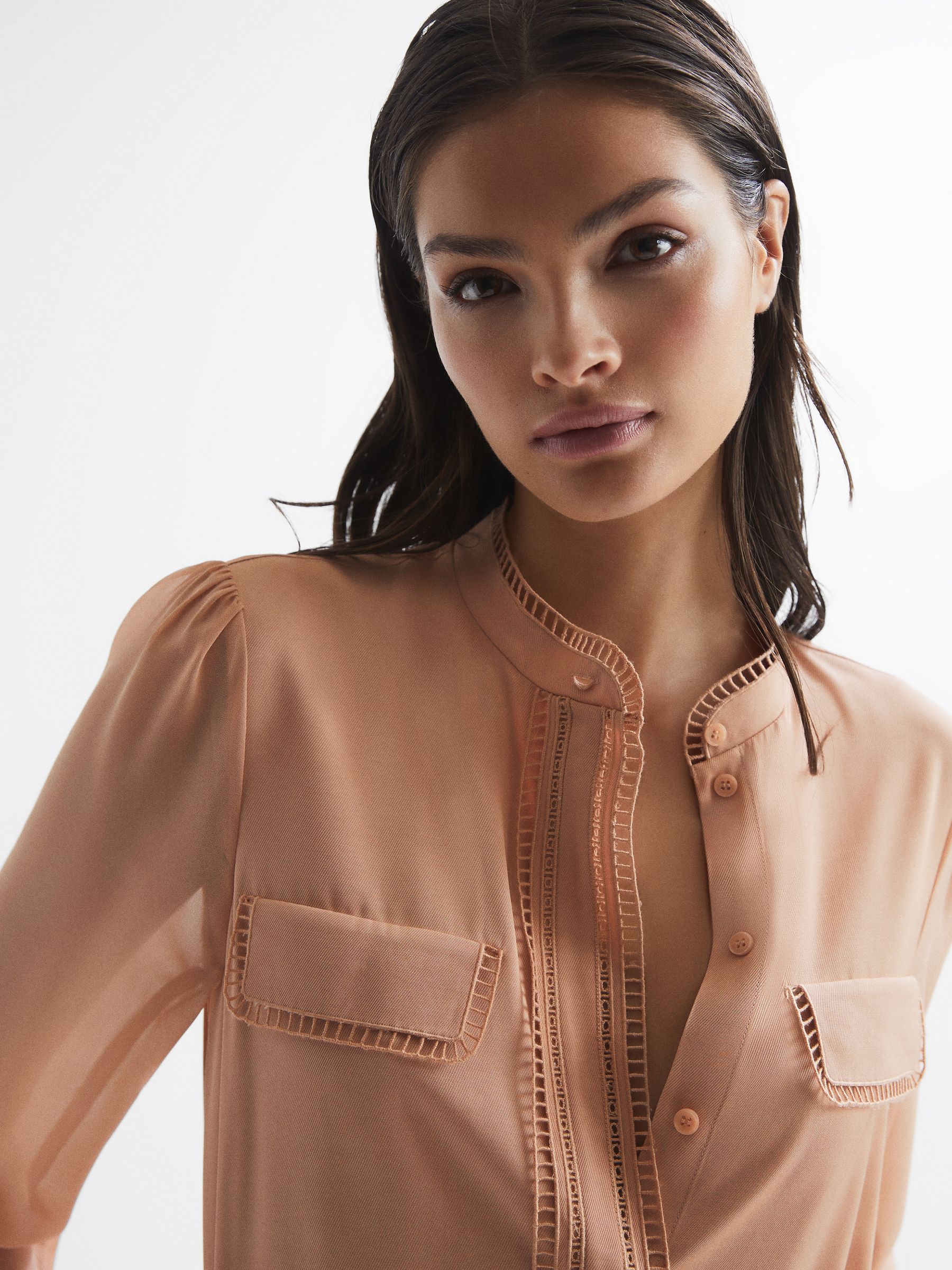 Ladder Trim Detail Flippy Dress in Nude - Image 4 of 7