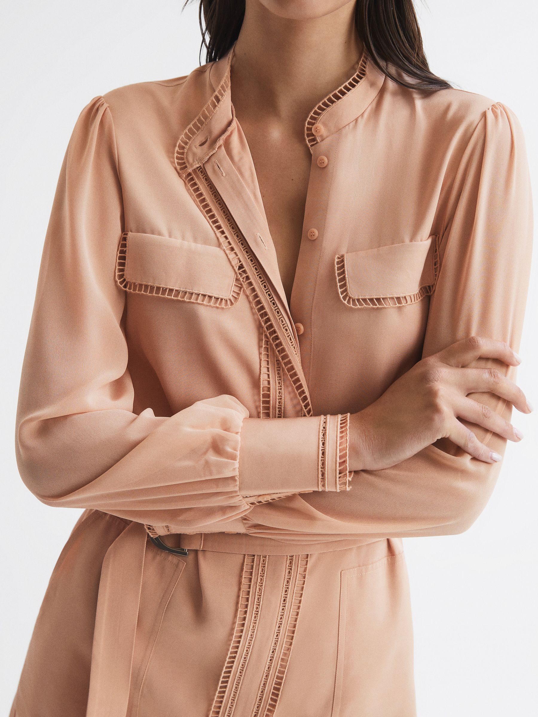 Ladder Trim Detail Flippy Dress in Nude - Image 6 of 7