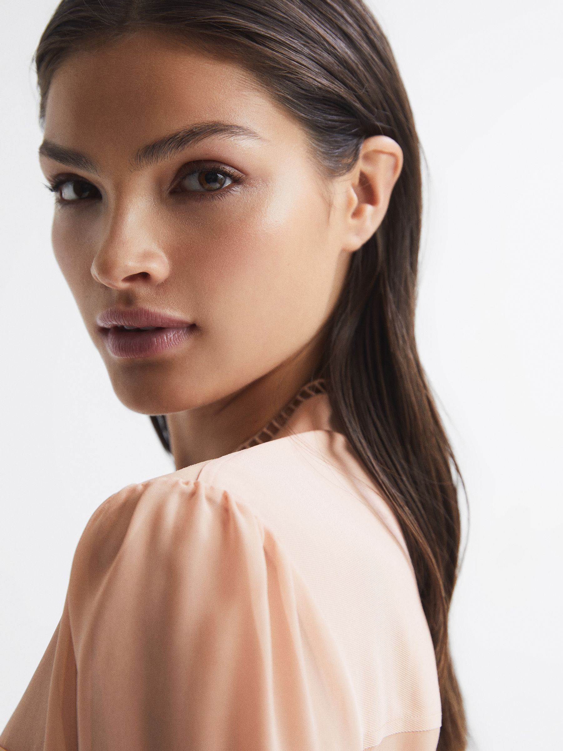 Ladder Trim Detail Flippy Dress in Nude - Image 7 of 7