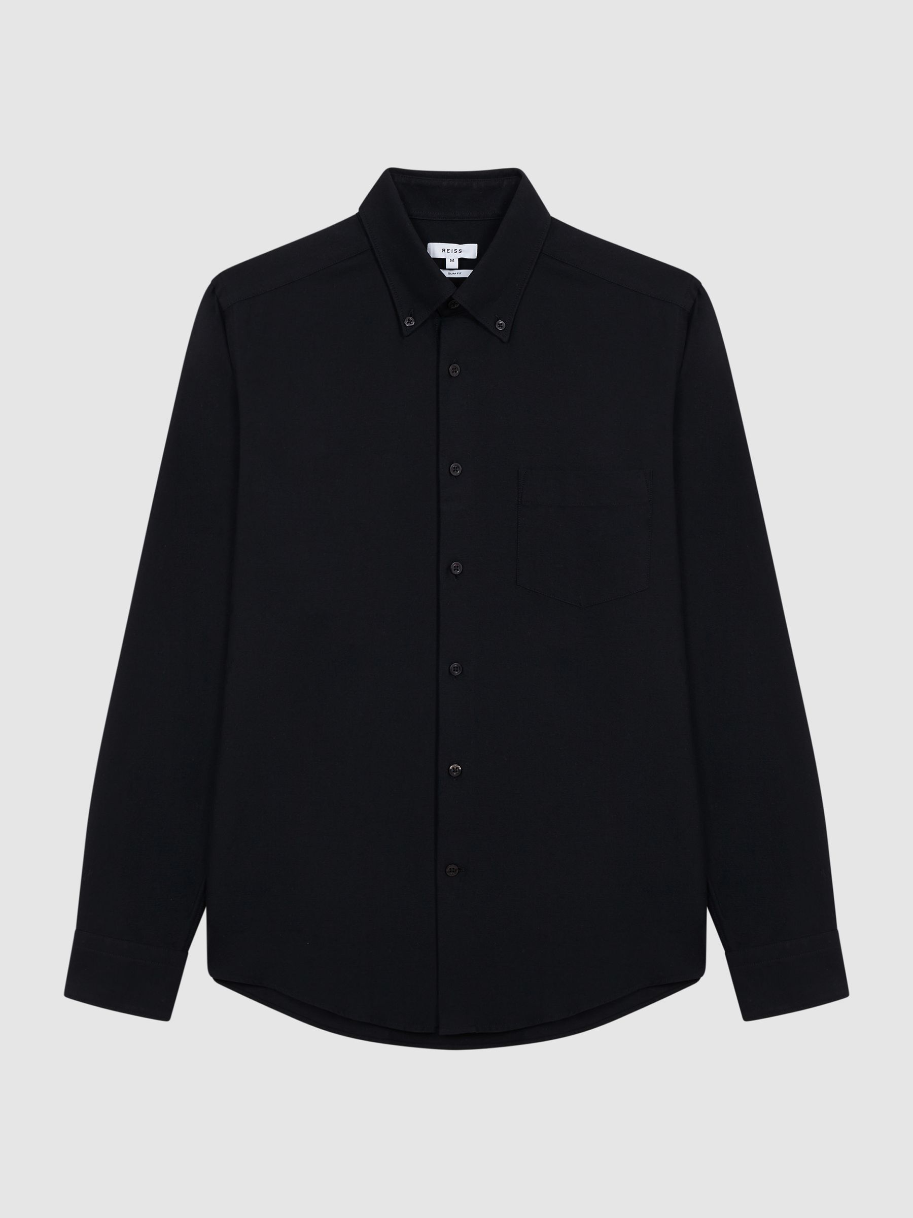Slim Fit Cotton Oxford Shirt in Black - Image 2 of 8
