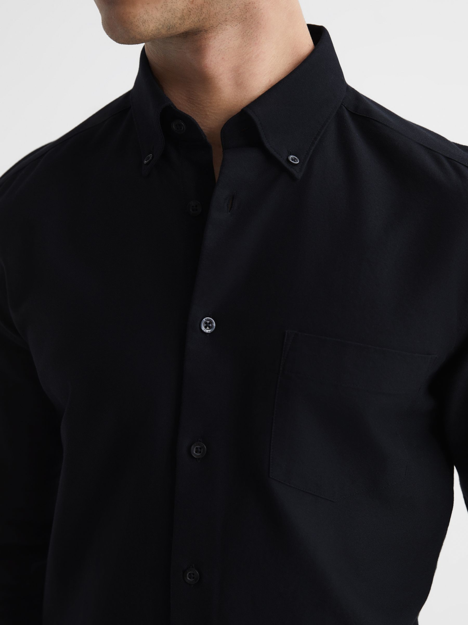 Slim Fit Cotton Oxford Shirt in Black - Image 4 of 8