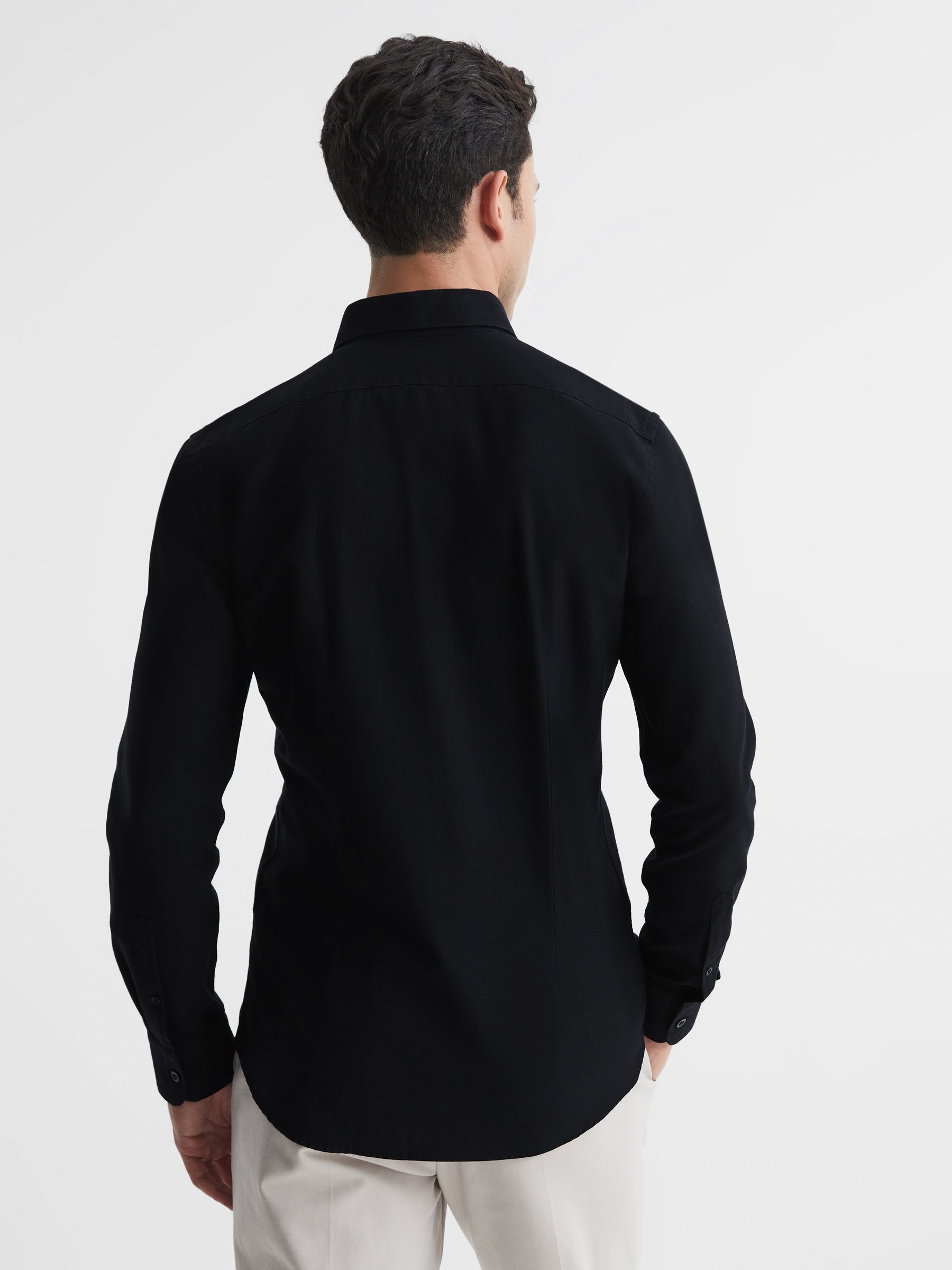 Slim Fit Cotton Oxford Shirt in Black - Image 5 of 8
