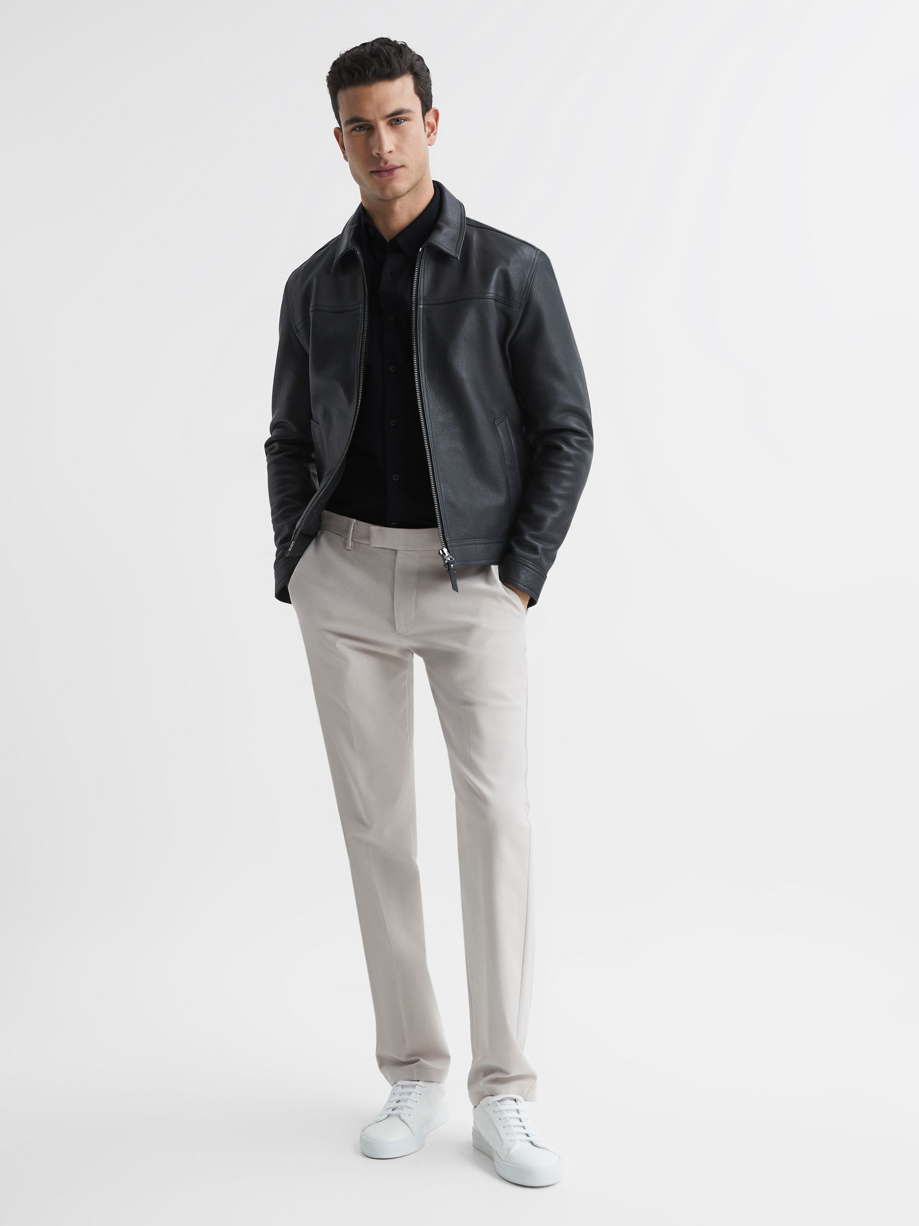 Slim Fit Cotton Oxford Shirt in Black - Image 6 of 8