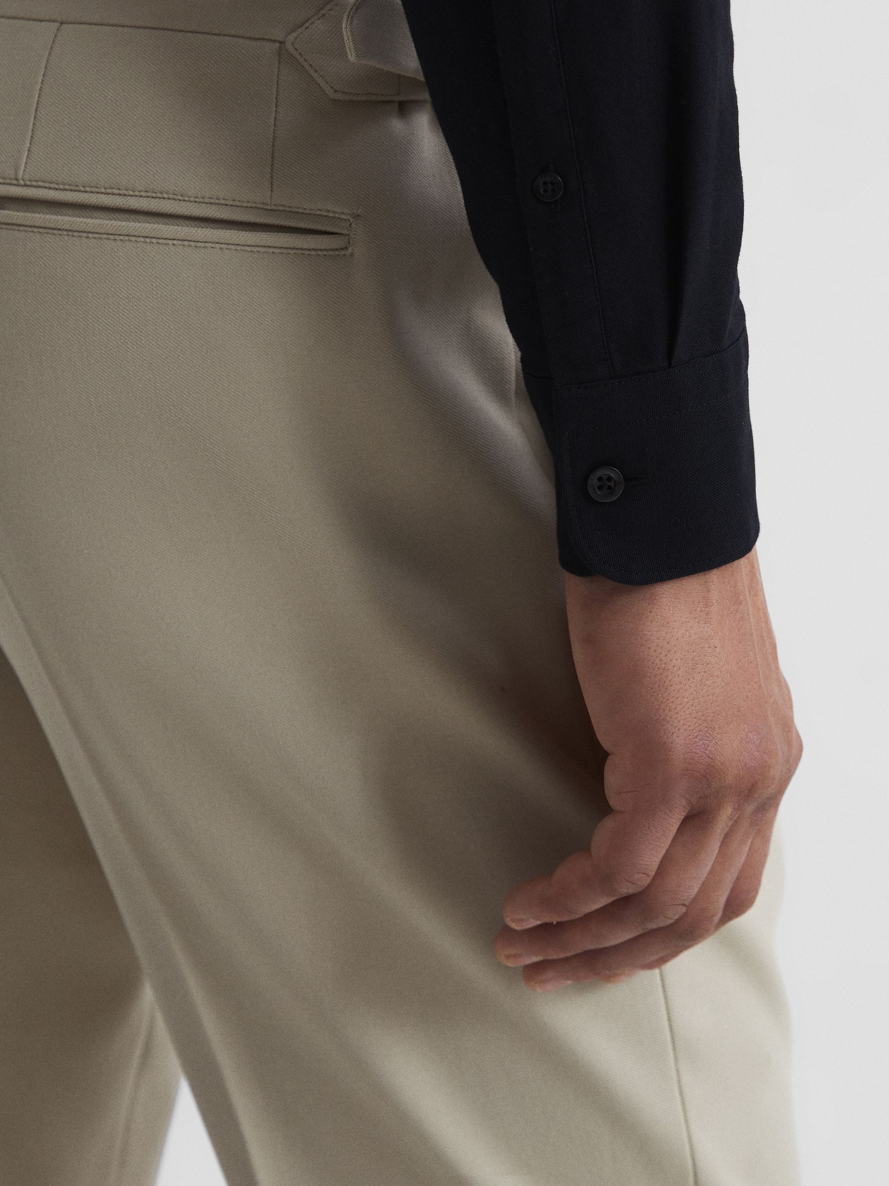 Slim Fit Cotton Oxford Shirt in Black - Image 8 of 8