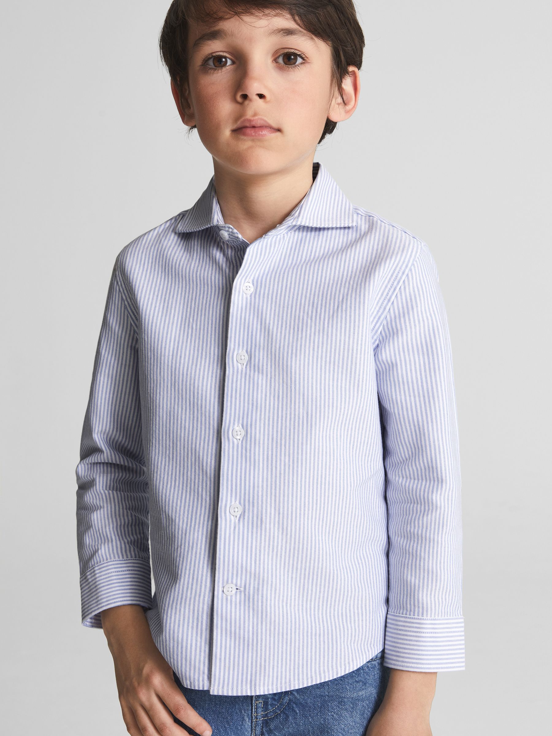 9-12 yrs Striped Oxford Shirt in Blue Stripe - Image 1 of 10
