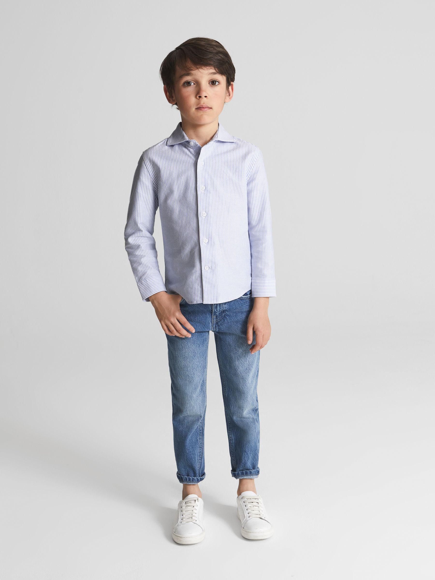 9-12 yrs Striped Oxford Shirt in Blue Stripe - Image 3 of 10