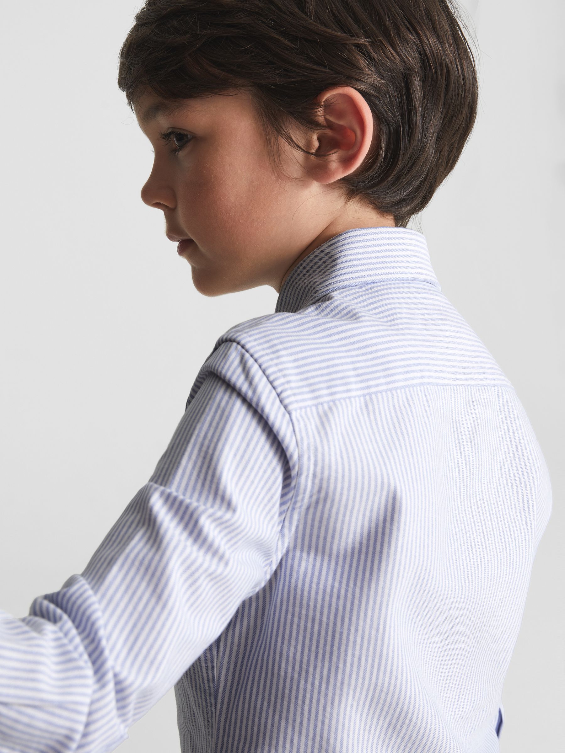 9-12 yrs Striped Oxford Shirt in Blue Stripe - Image 4 of 10