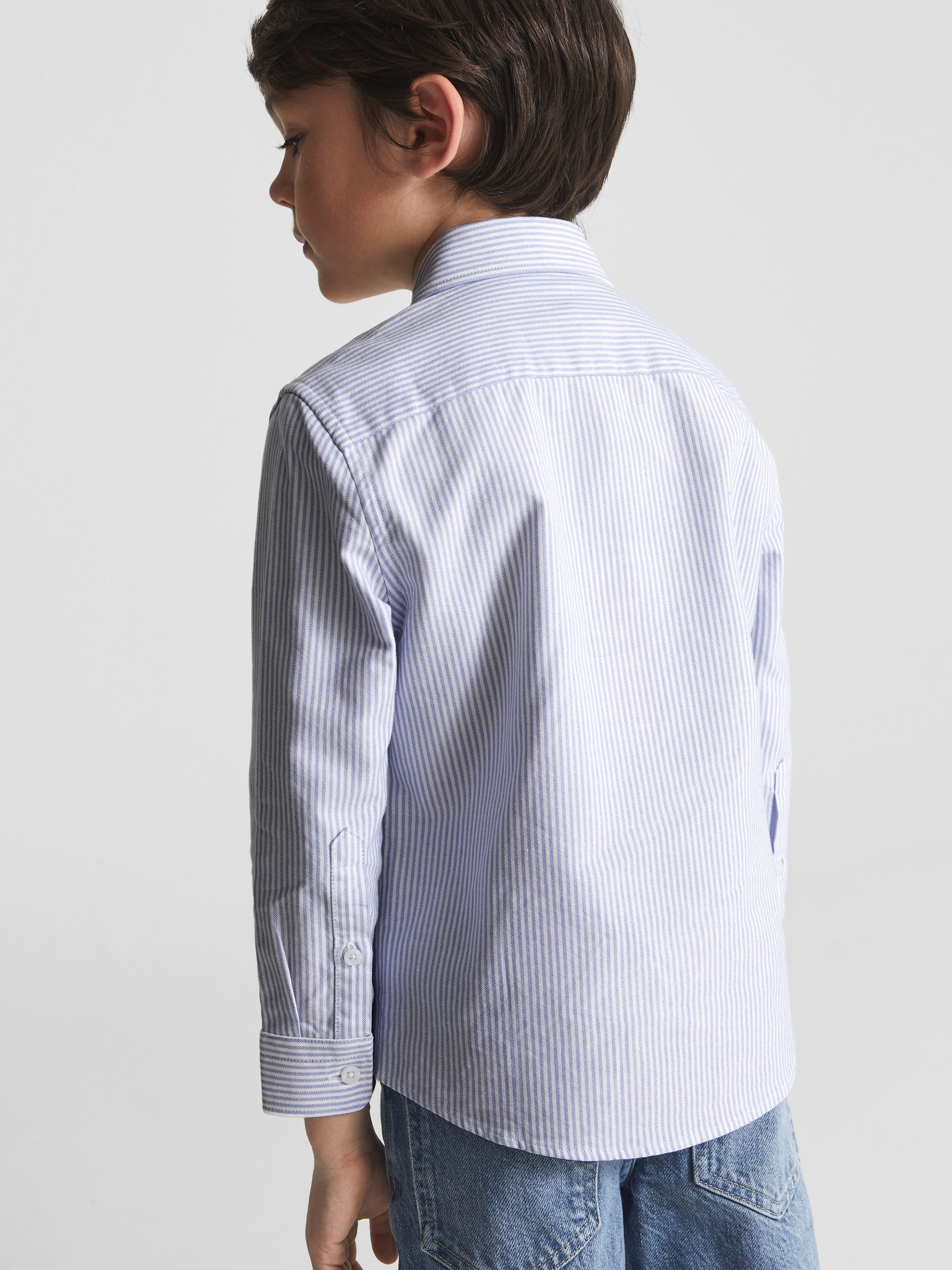 9-12 yrs Striped Oxford Shirt in Blue Stripe - Image 6 of 10