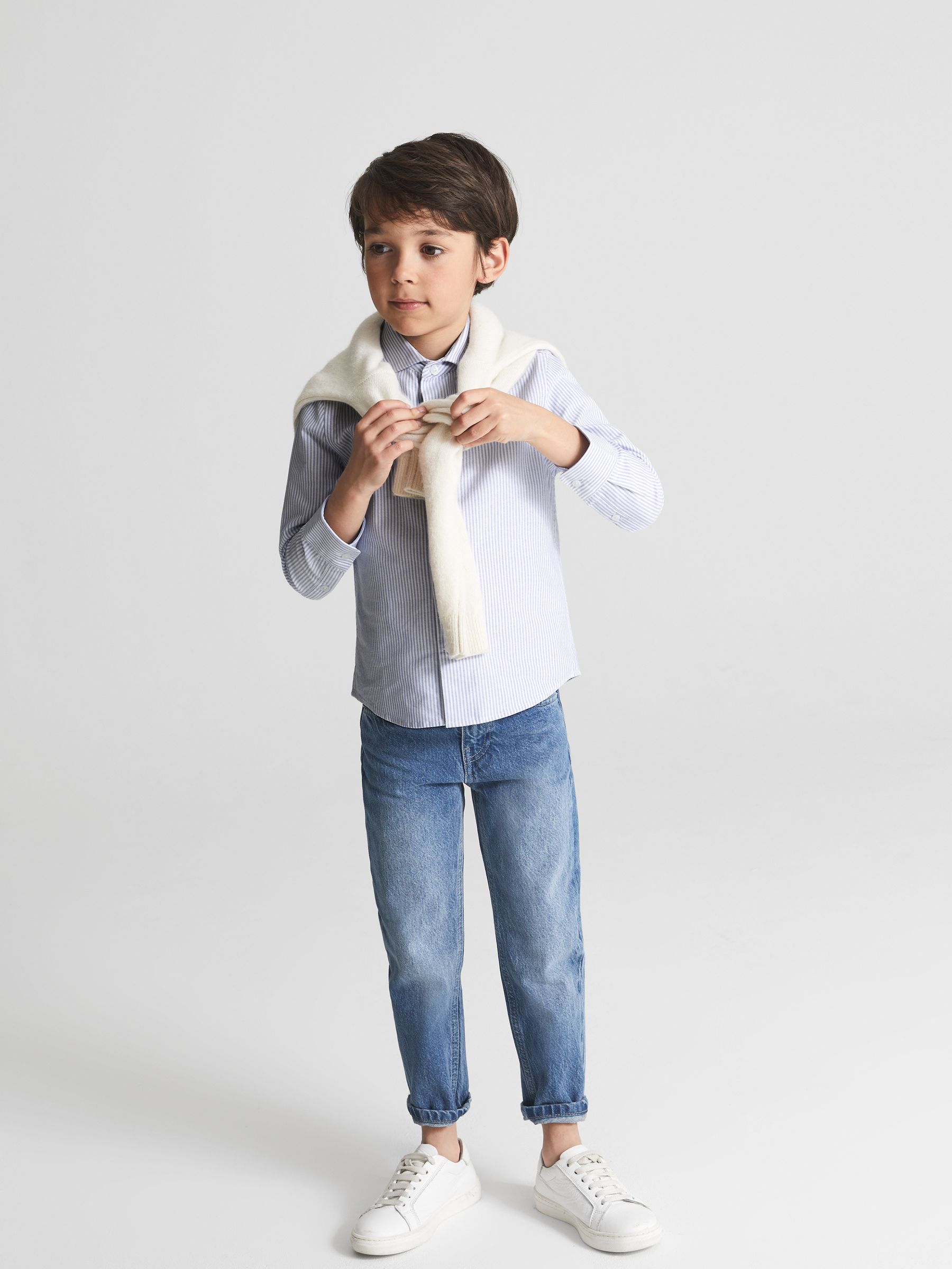 9-12 yrs Striped Oxford Shirt in Blue Stripe - Image 7 of 10