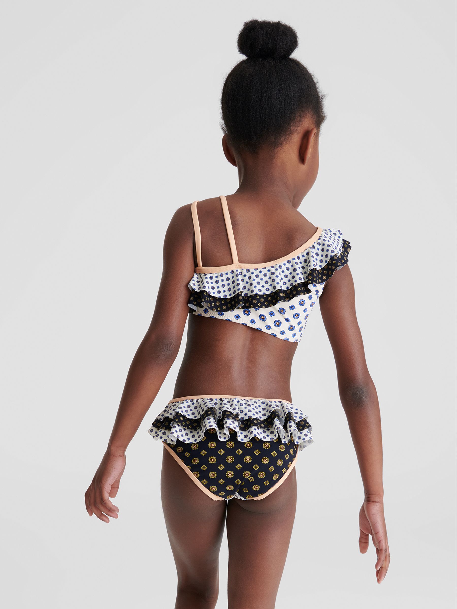 Ruffle Shoulder Print Bikini in Blue - Image 3 of 6