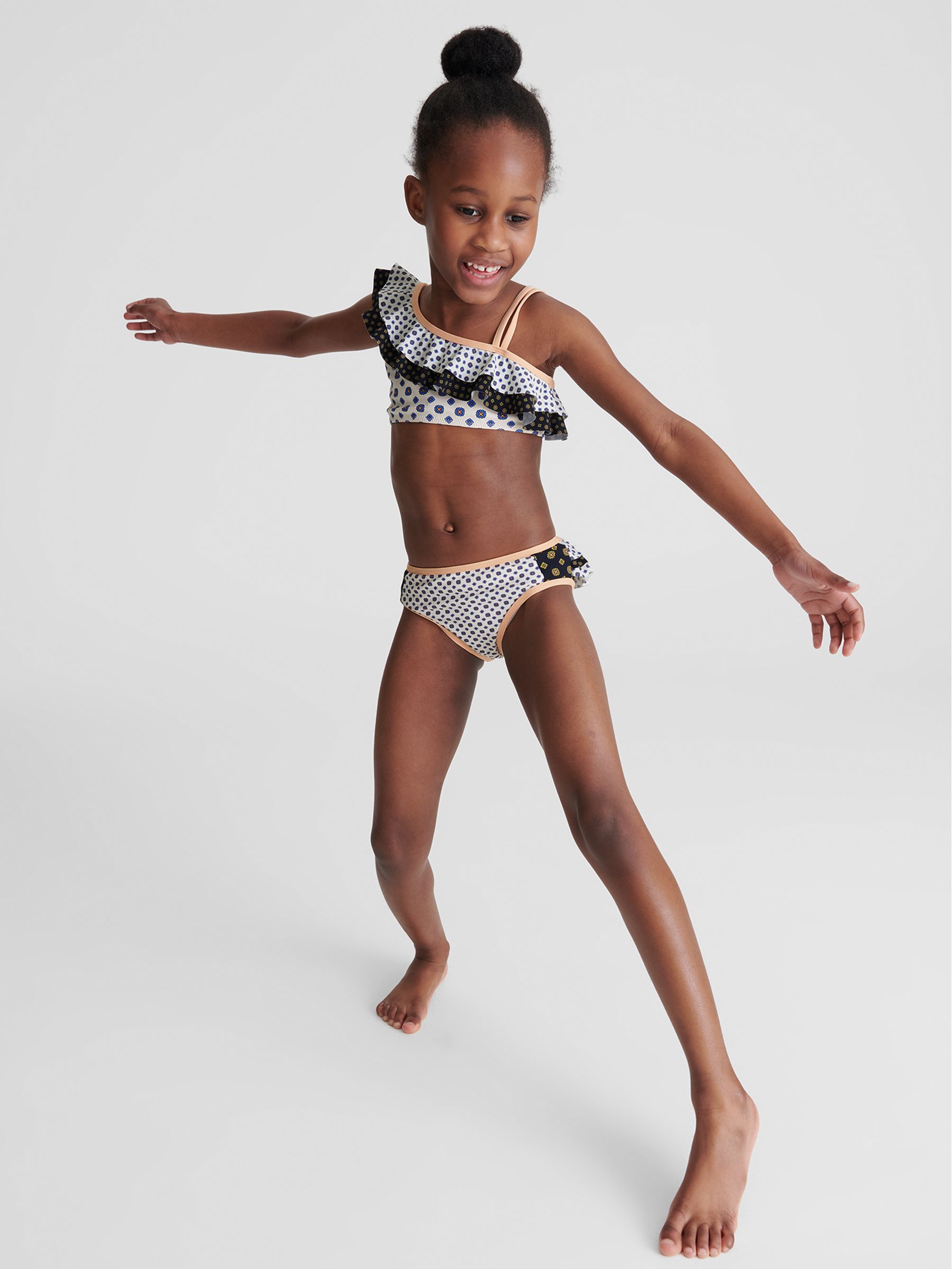 Ruffle Shoulder Print Bikini in Blue - Image 4 of 6