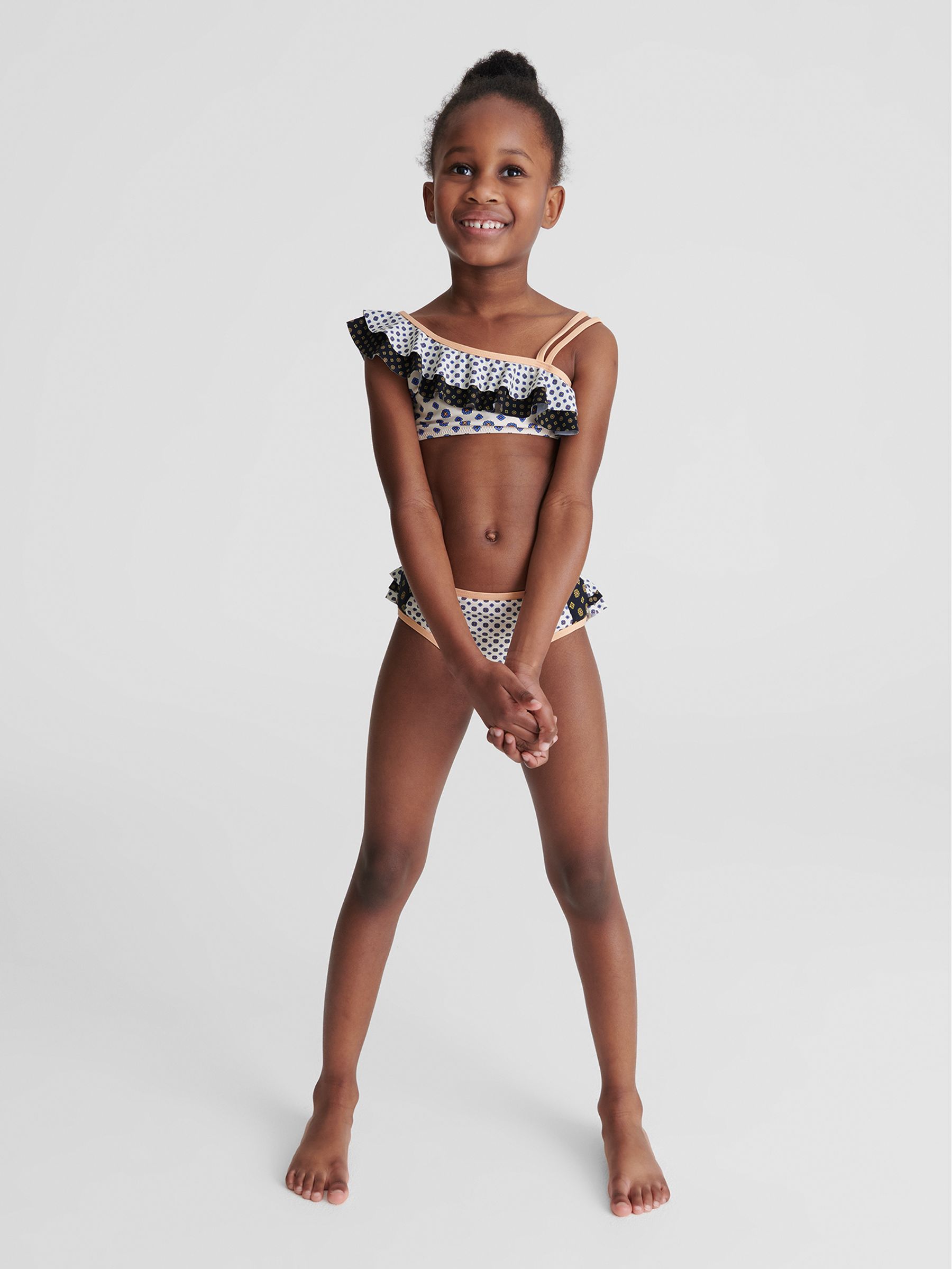 Ruffle Shoulder Print Bikini in Blue - Image 5 of 6