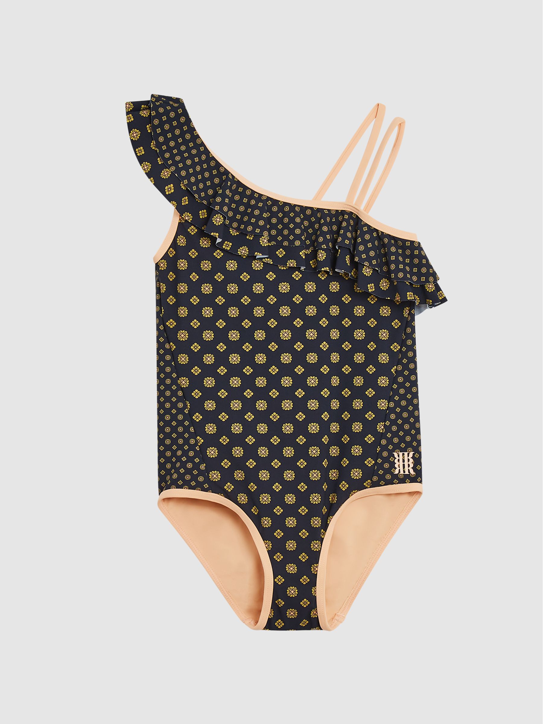 Ruffle Shoulder Print Swimsuit in Blue - Image 2 of 7