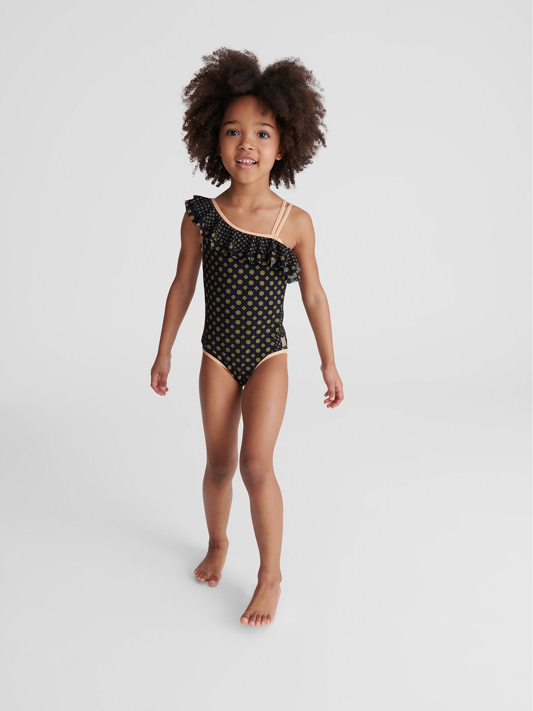 Ruffle Shoulder Print Swimsuit in Blue - Image 6 of 7