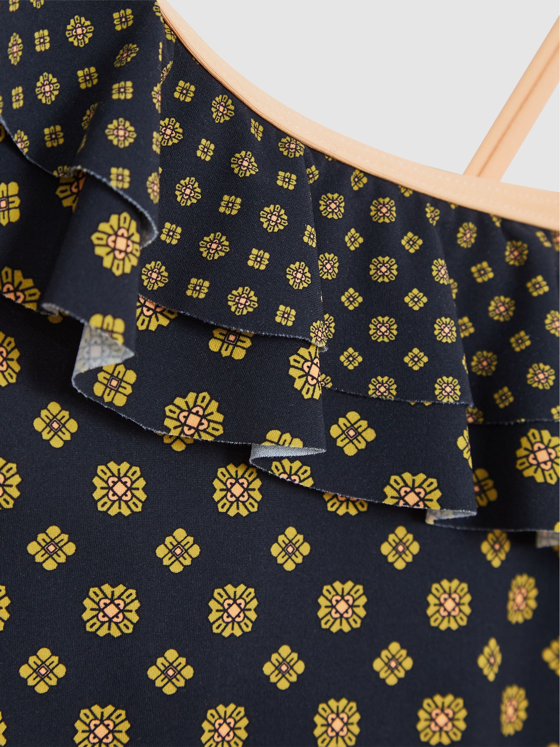 Ruffle Shoulder Print Swimsuit in Blue - Image 7 of 7