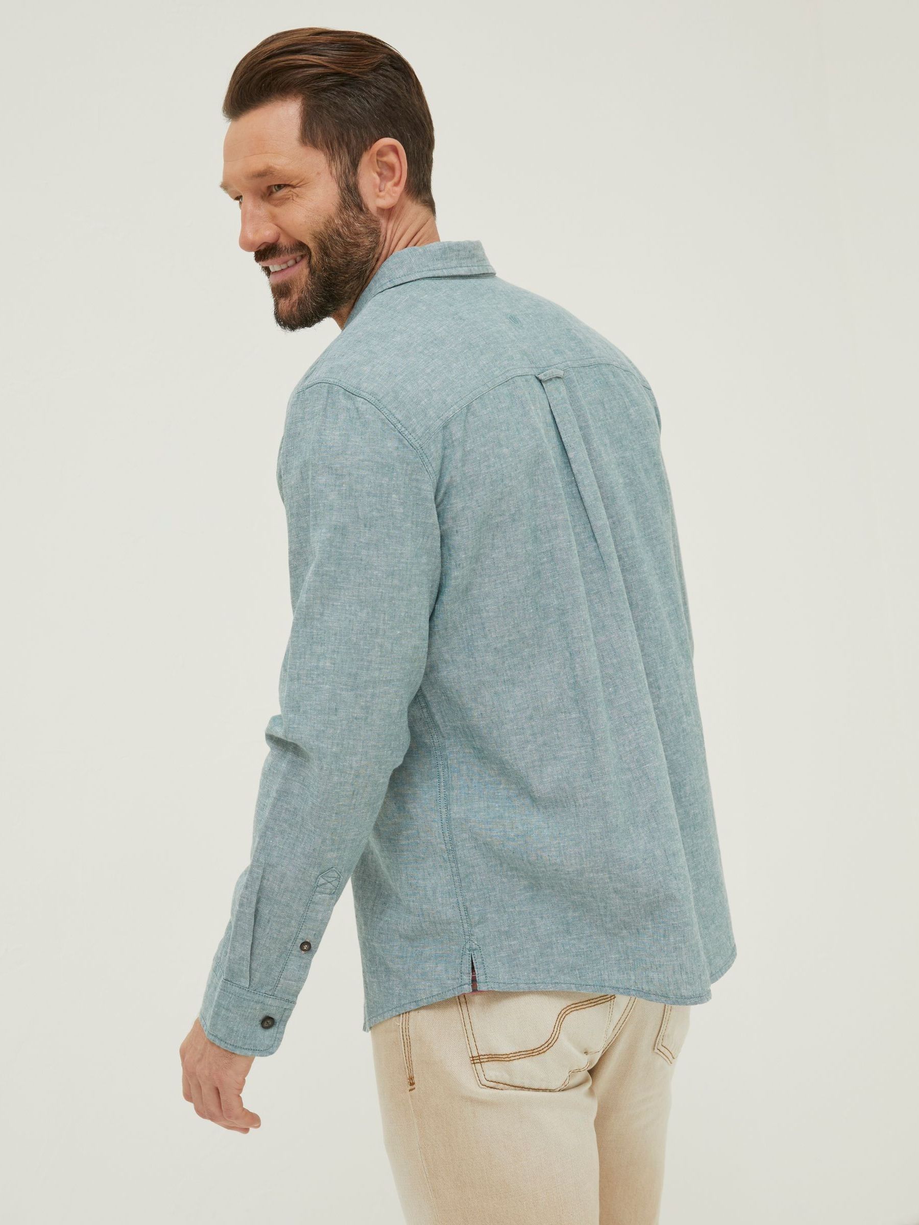 Green Long Sleeve Bugle Linen Cotton Shirt - Image 2 of 6