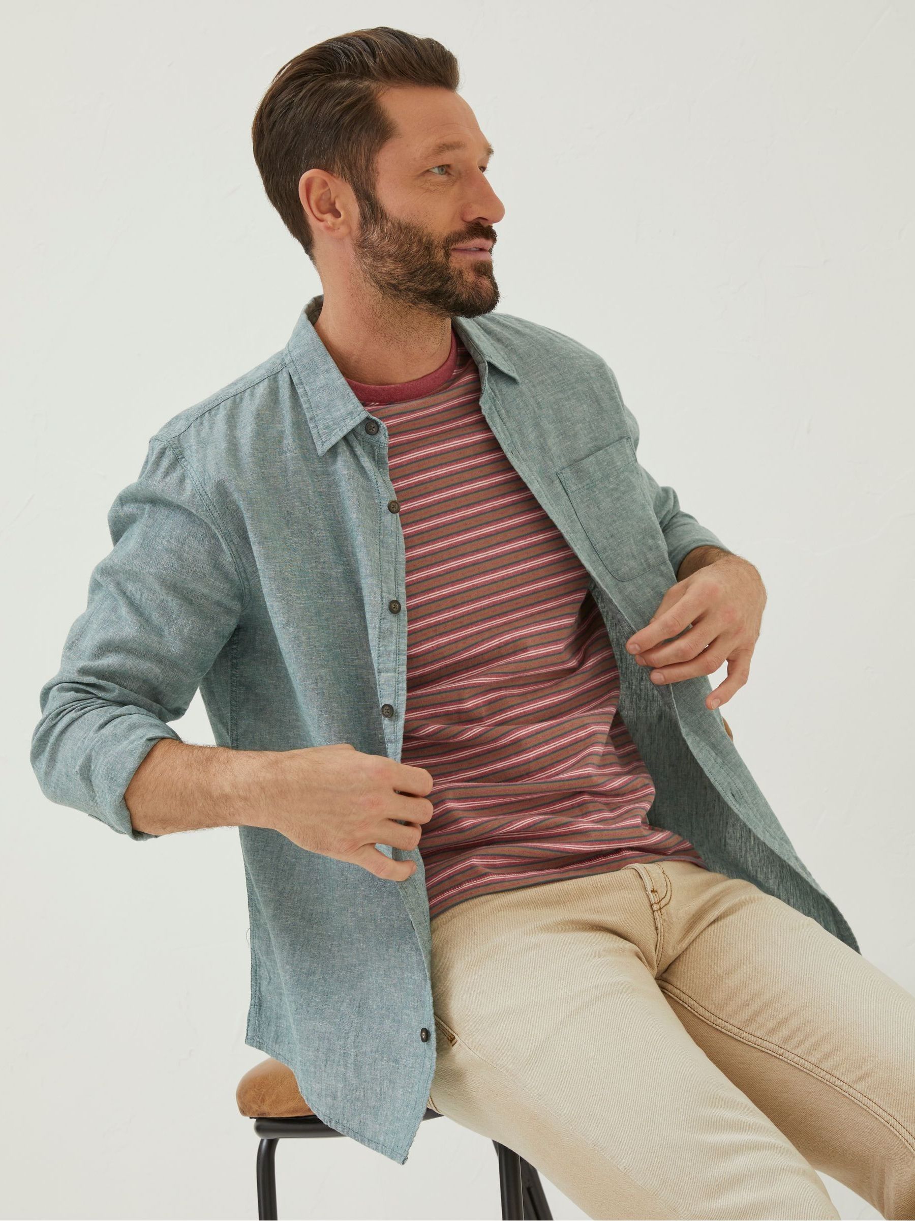 Green Long Sleeve Bugle Linen Cotton Shirt - Image 4 of 6