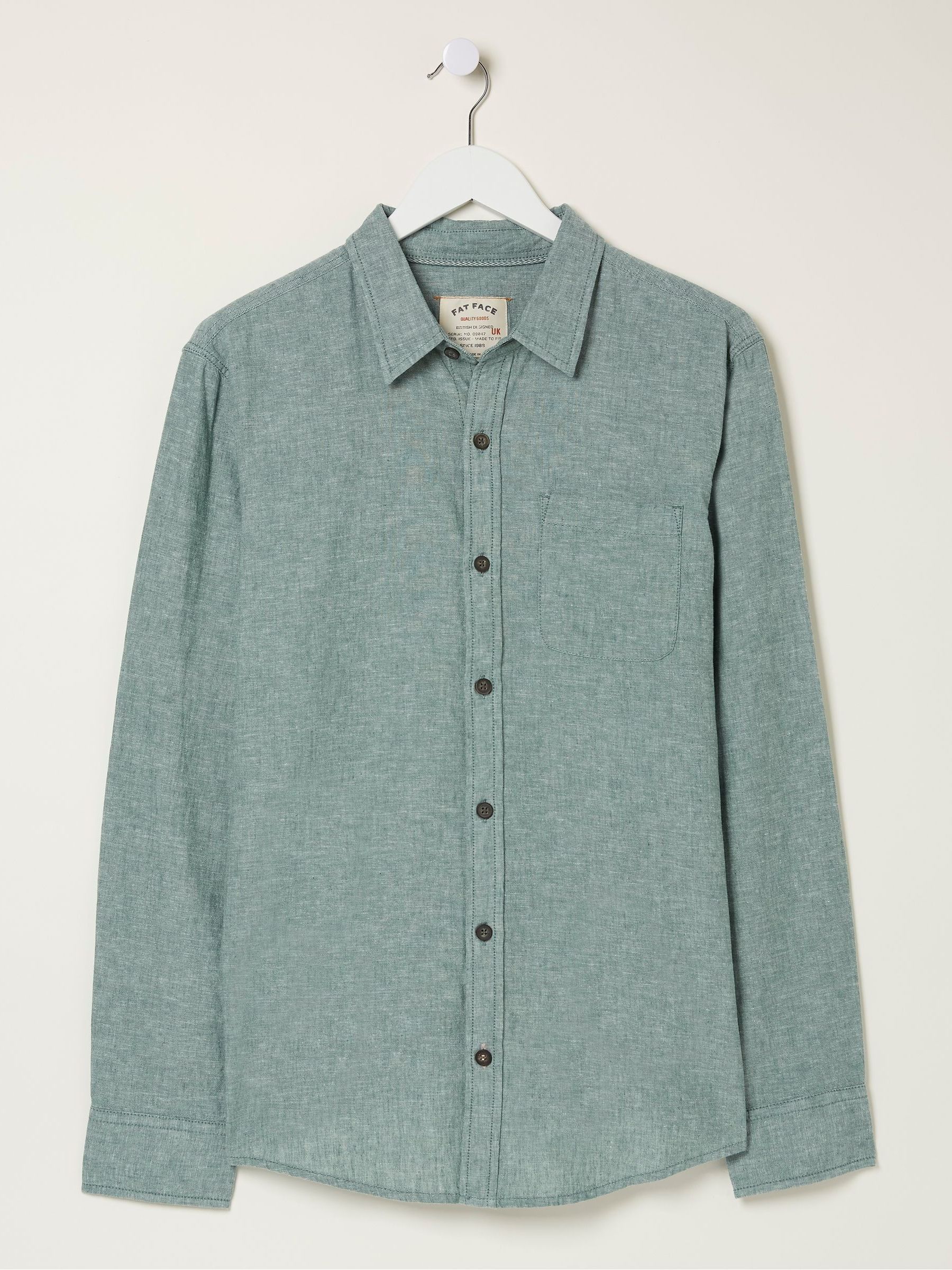 Green Long Sleeve Bugle Linen Cotton Shirt - Image 6 of 6 Green Long Sleeve Bugle Linen Cotton Shirt - Image 6 of 6