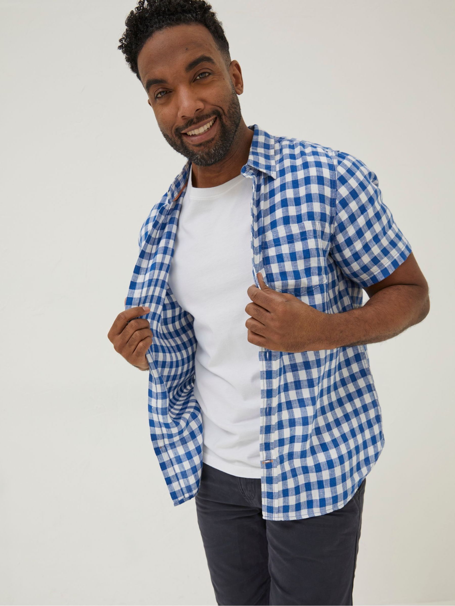 Blue Gingham Linen Shirt - Image 1 of 5