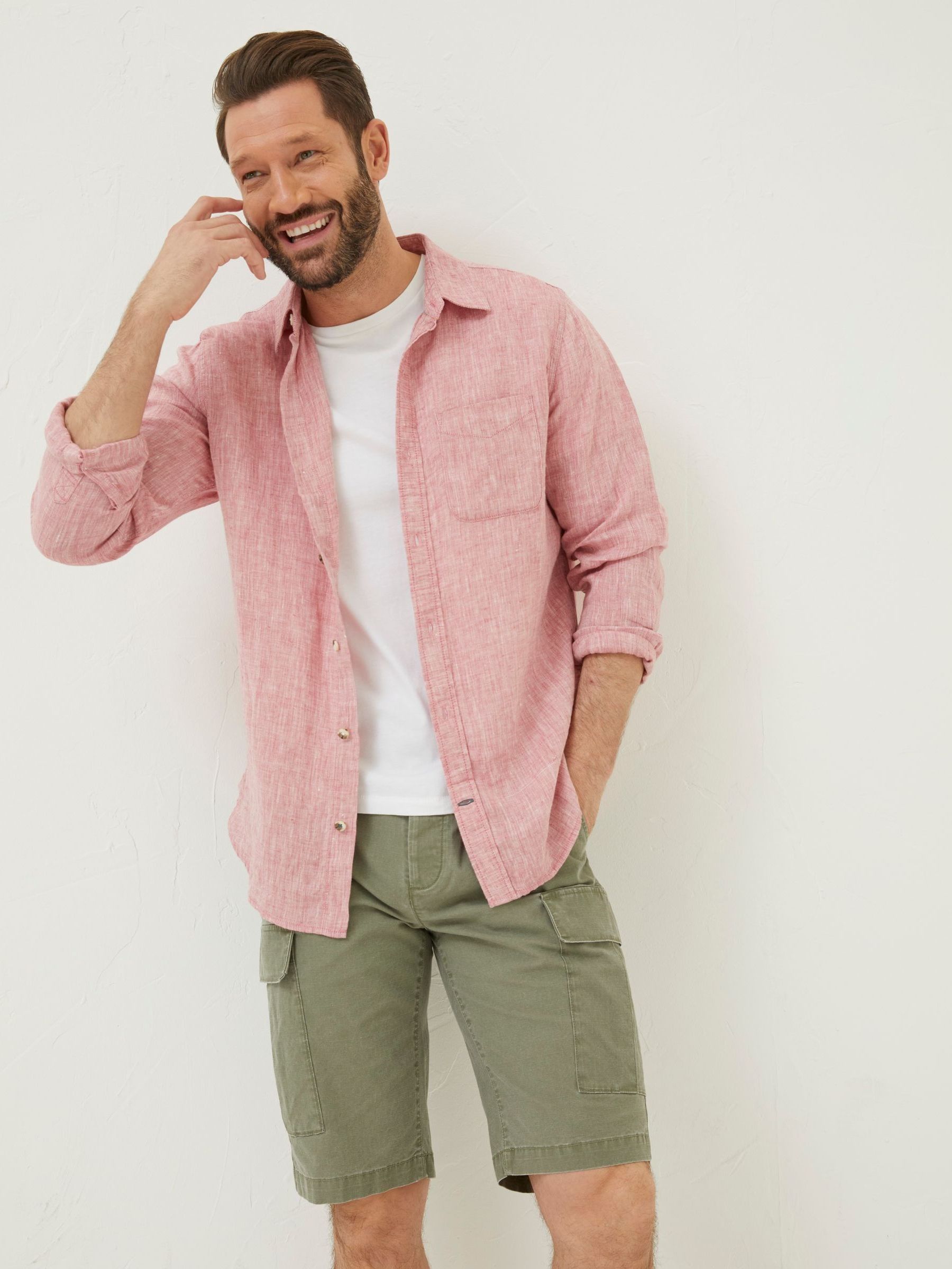 Pink Plain Linen Shirt - Image 1 of 6