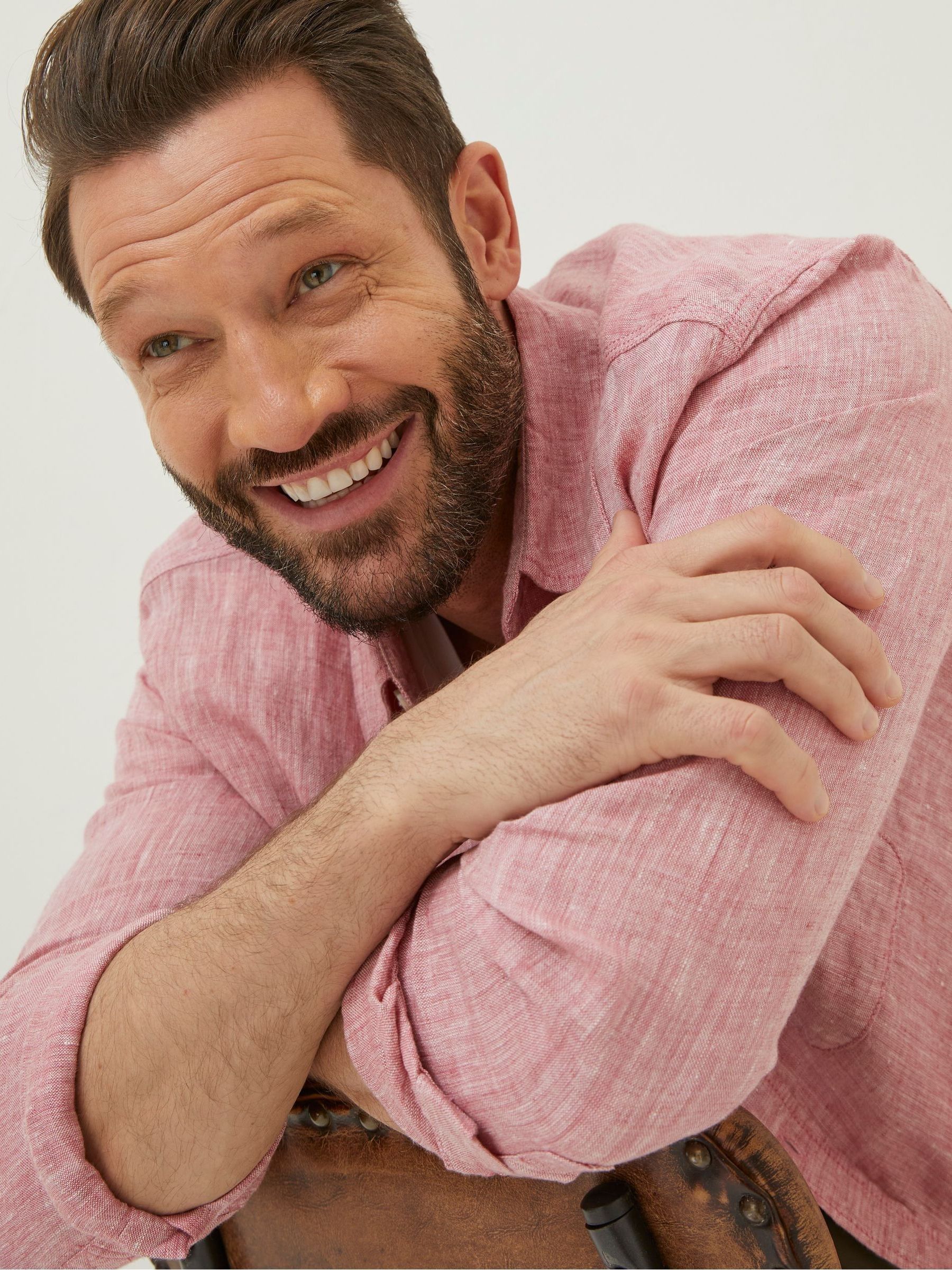 Pink Plain Linen Shirt - Image 4 of 6