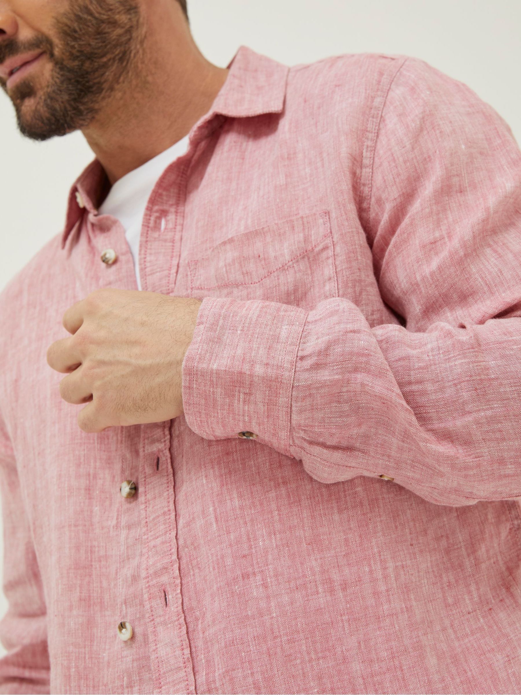 Pink Plain Linen Shirt - Image 5 of 6