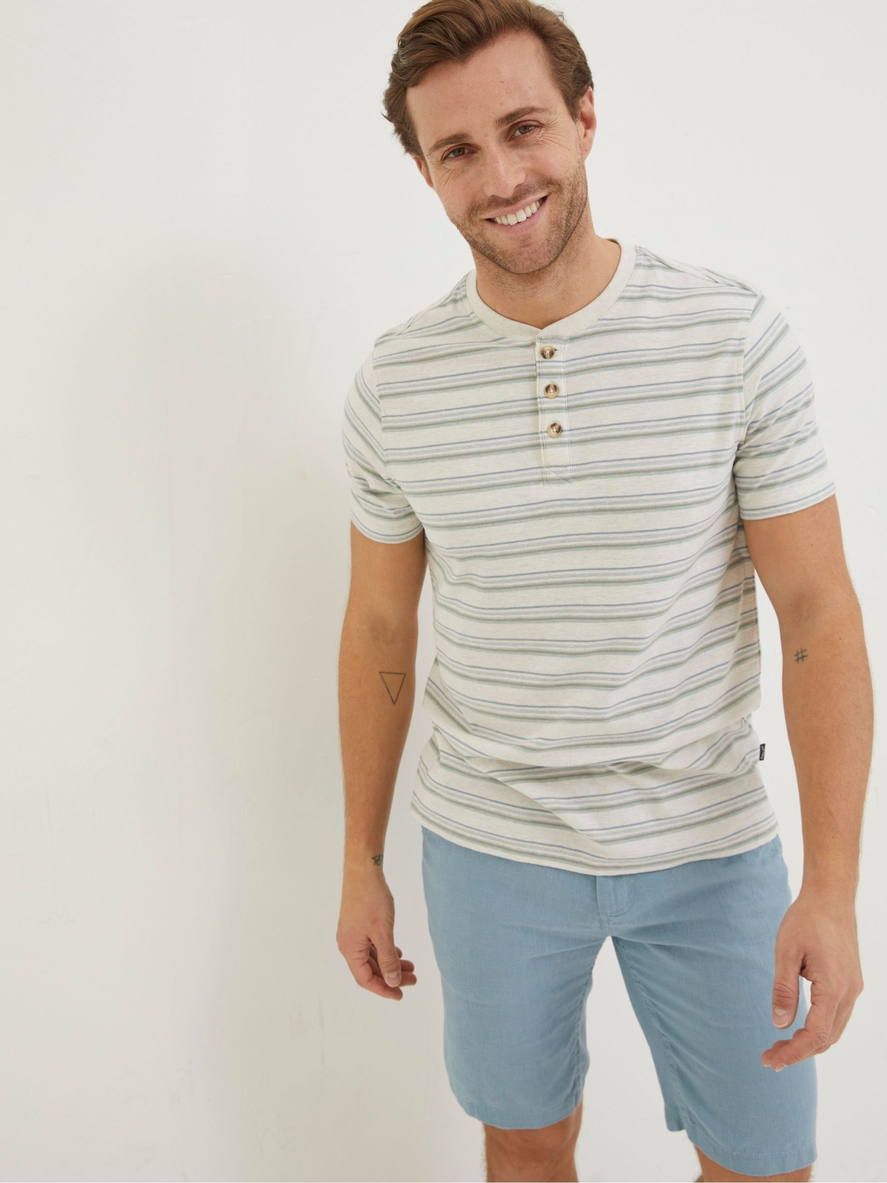 White Fine Stripe Henley T-Shirt - Image 3 of 6
