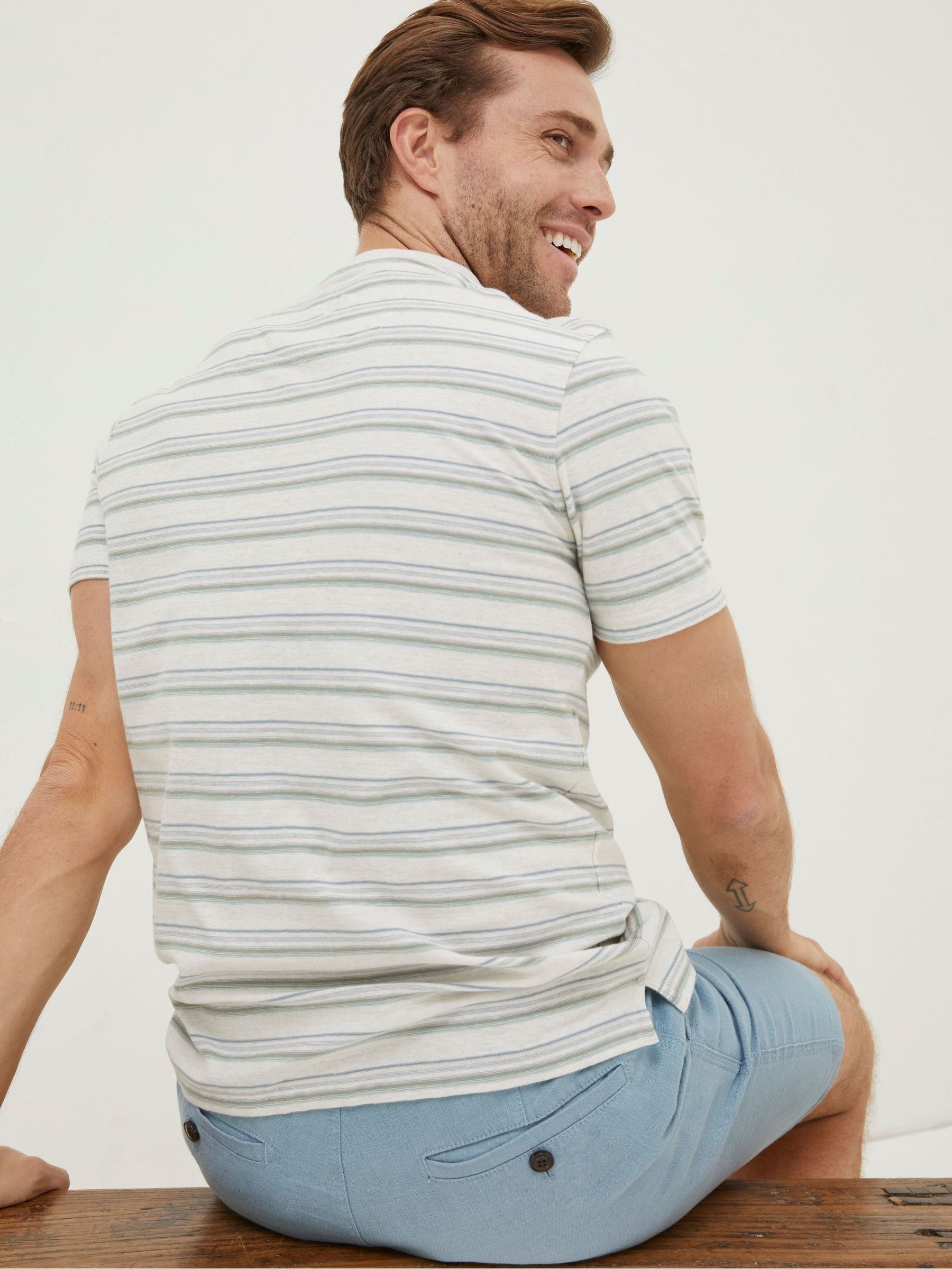 White Fine Stripe Henley T-Shirt - Image 4 of 6