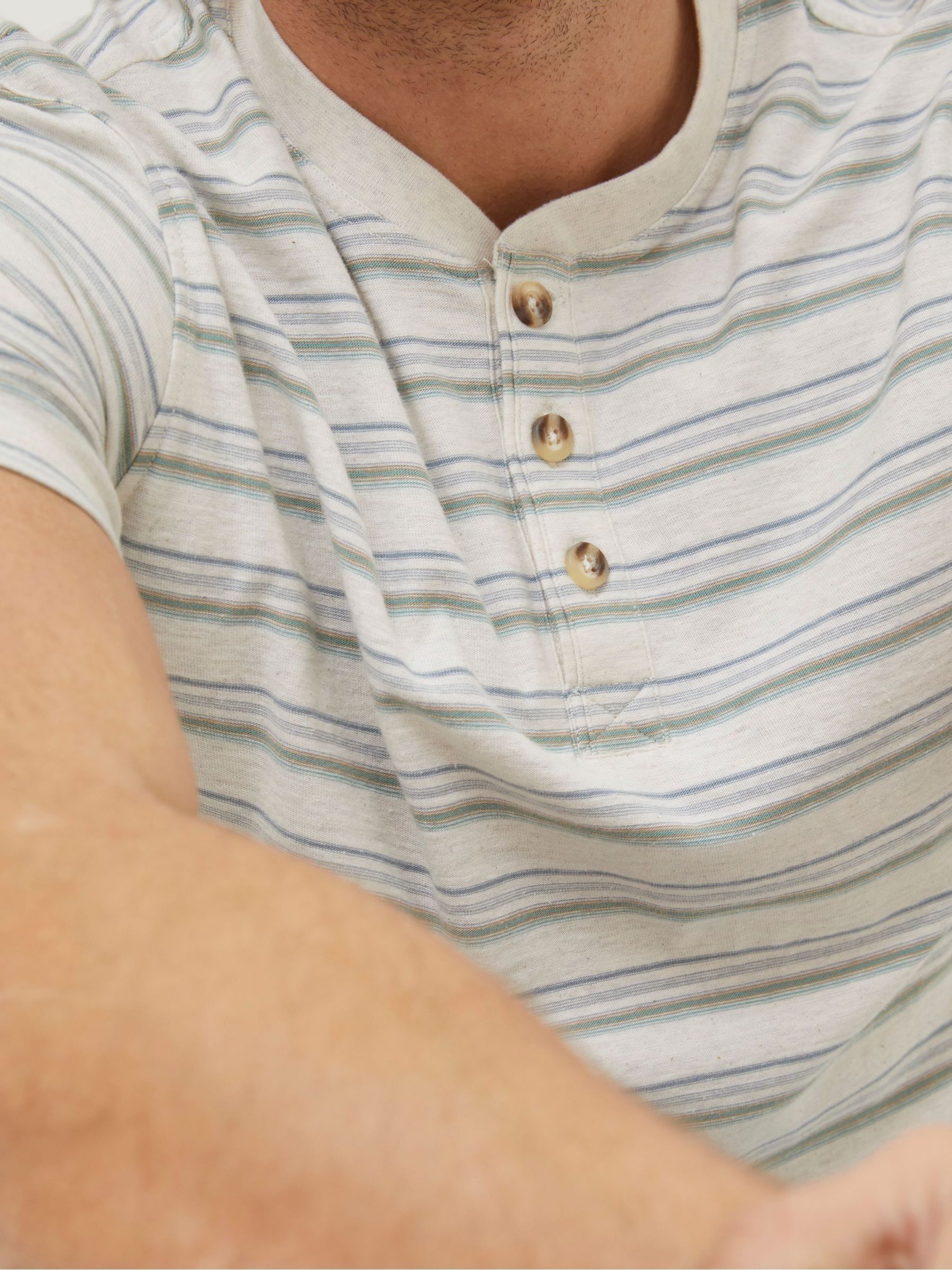 White Fine Stripe Henley T-Shirt - Image 5 of 6