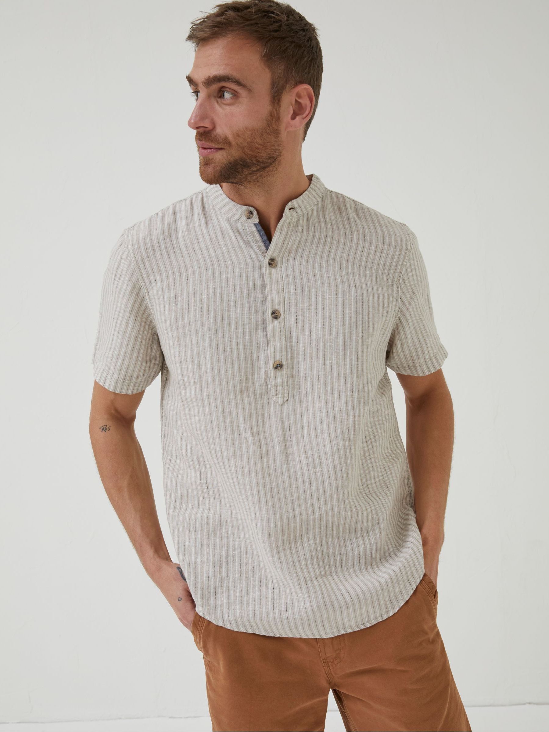 Natural Stripe Pop Over Linen Shirt - Image 1 of 6