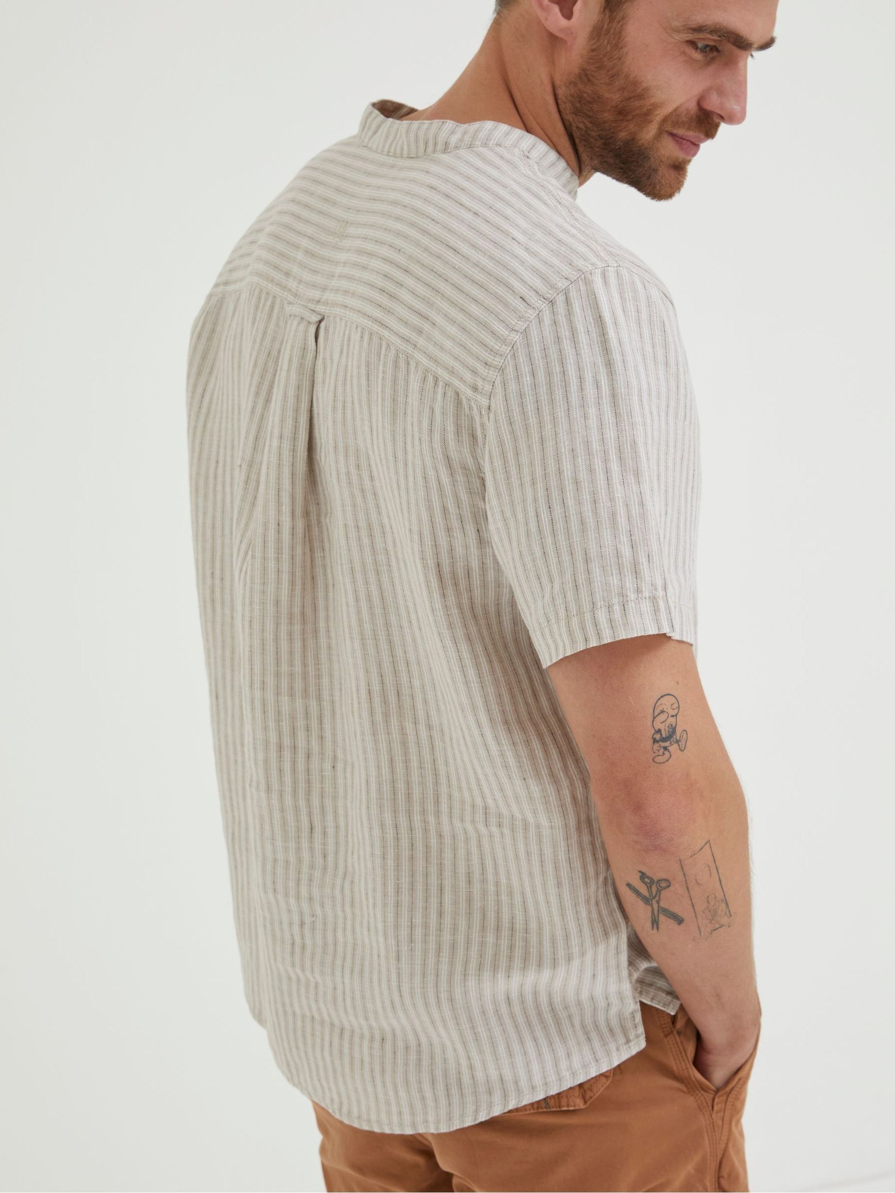 Natural Stripe Pop Over Linen Shirt - Image 2 of 6 Natural Stripe Pop Over Linen Shirt - Image 2 of 6