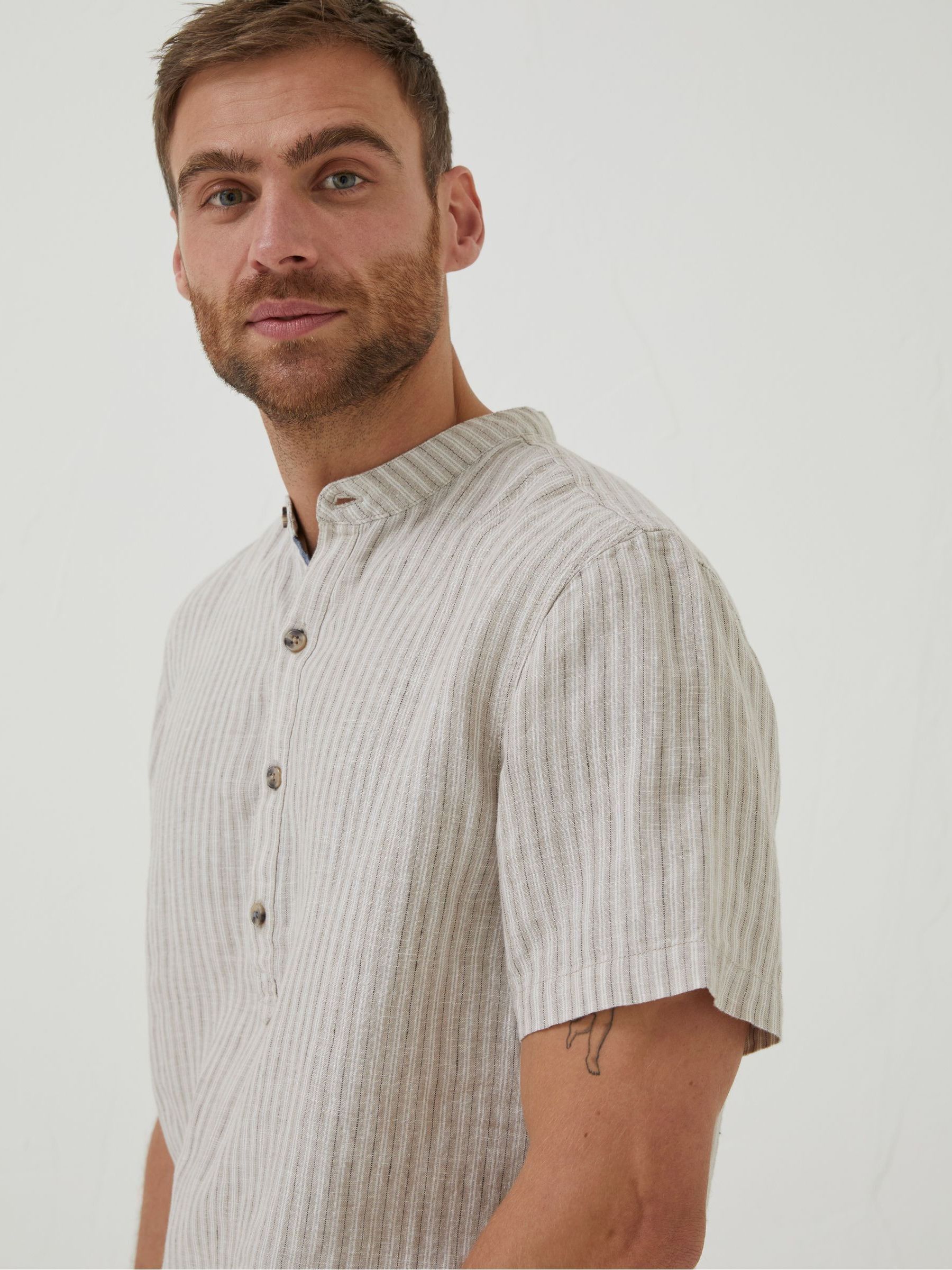 Natural Stripe Pop Over Linen Shirt - Image 4 of 6