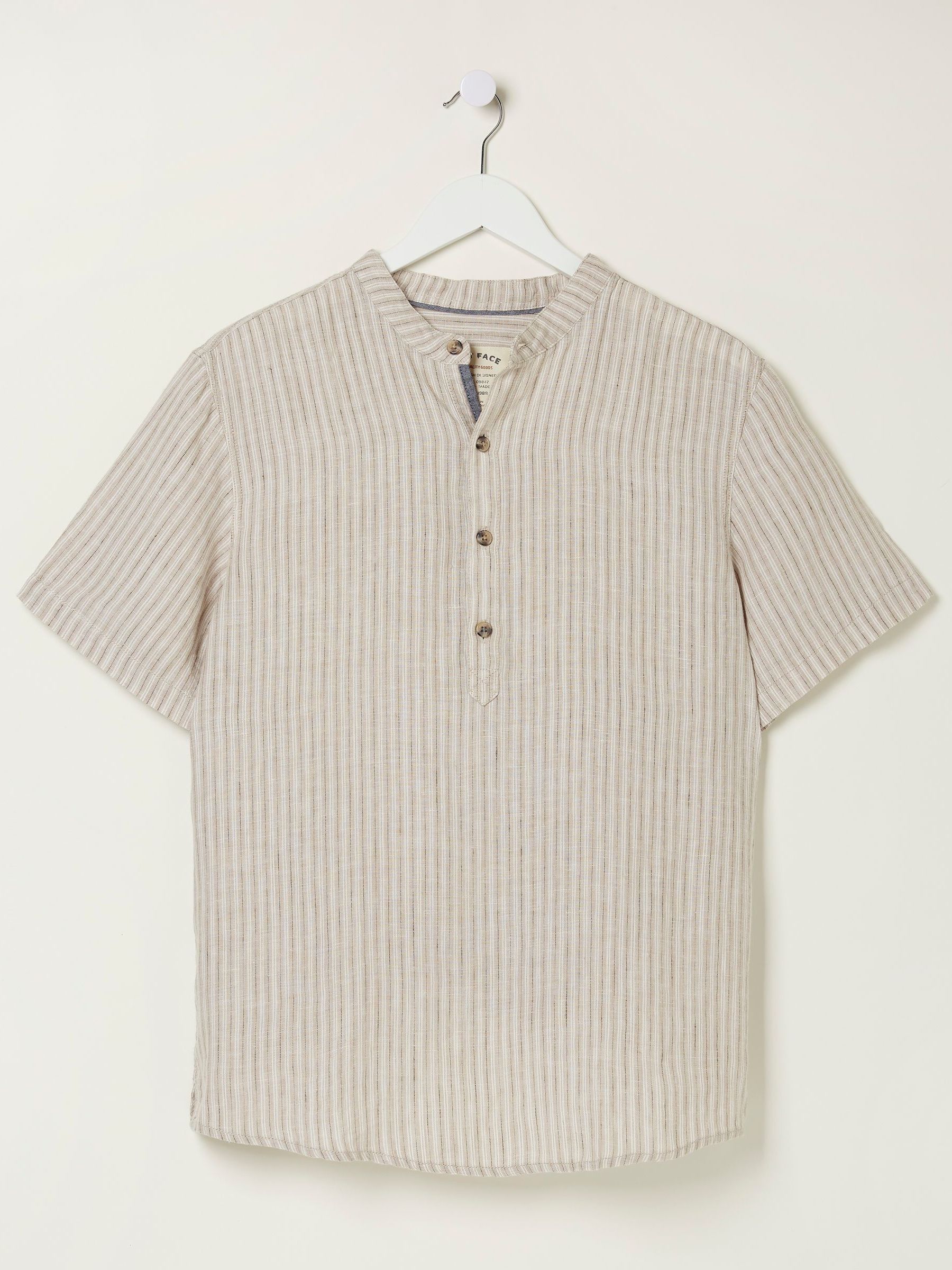 Natural Stripe Pop Over Linen Shirt - Image 6 of 6 Natural Stripe Pop Over Linen Shirt - Image 6 of 6