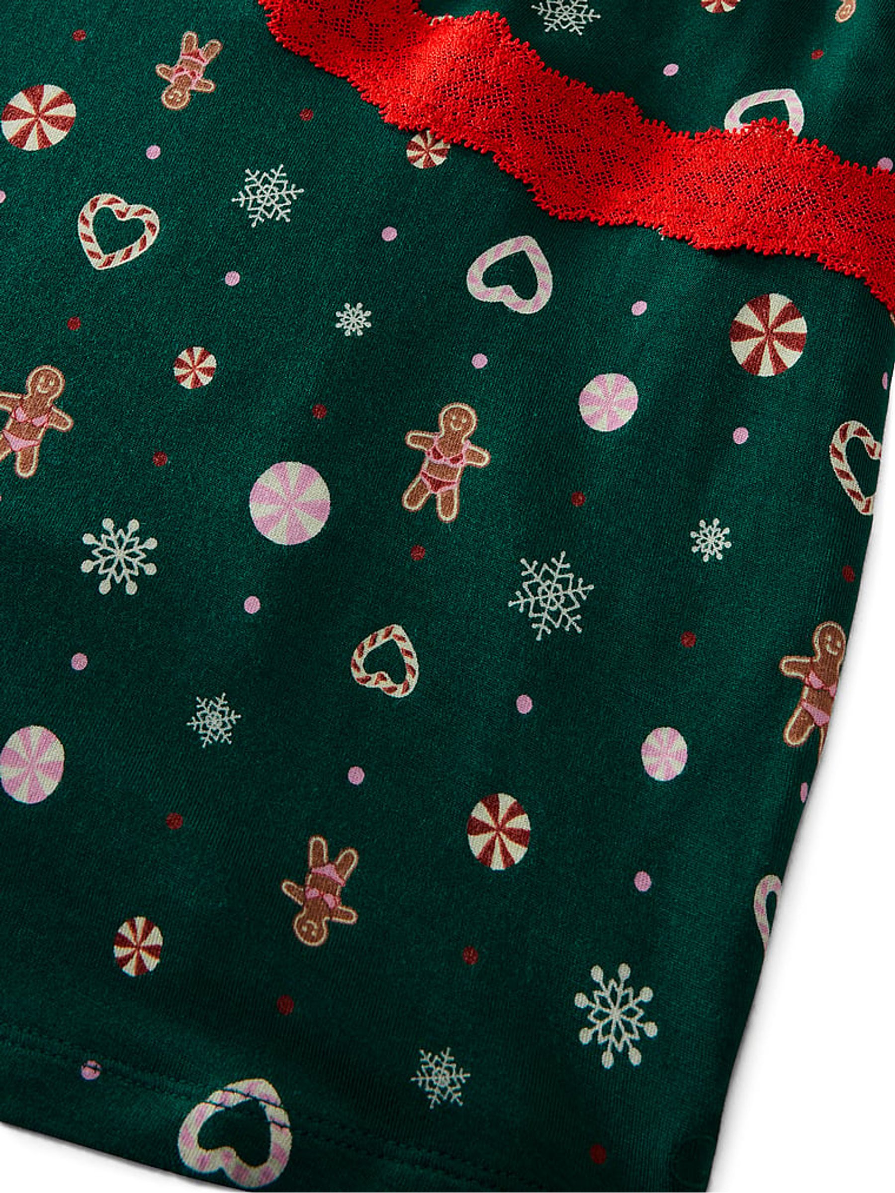 Dark Green Gingerbread Print Modal Lace Micro Short Pyjama Bottoms - Image 4 of 4