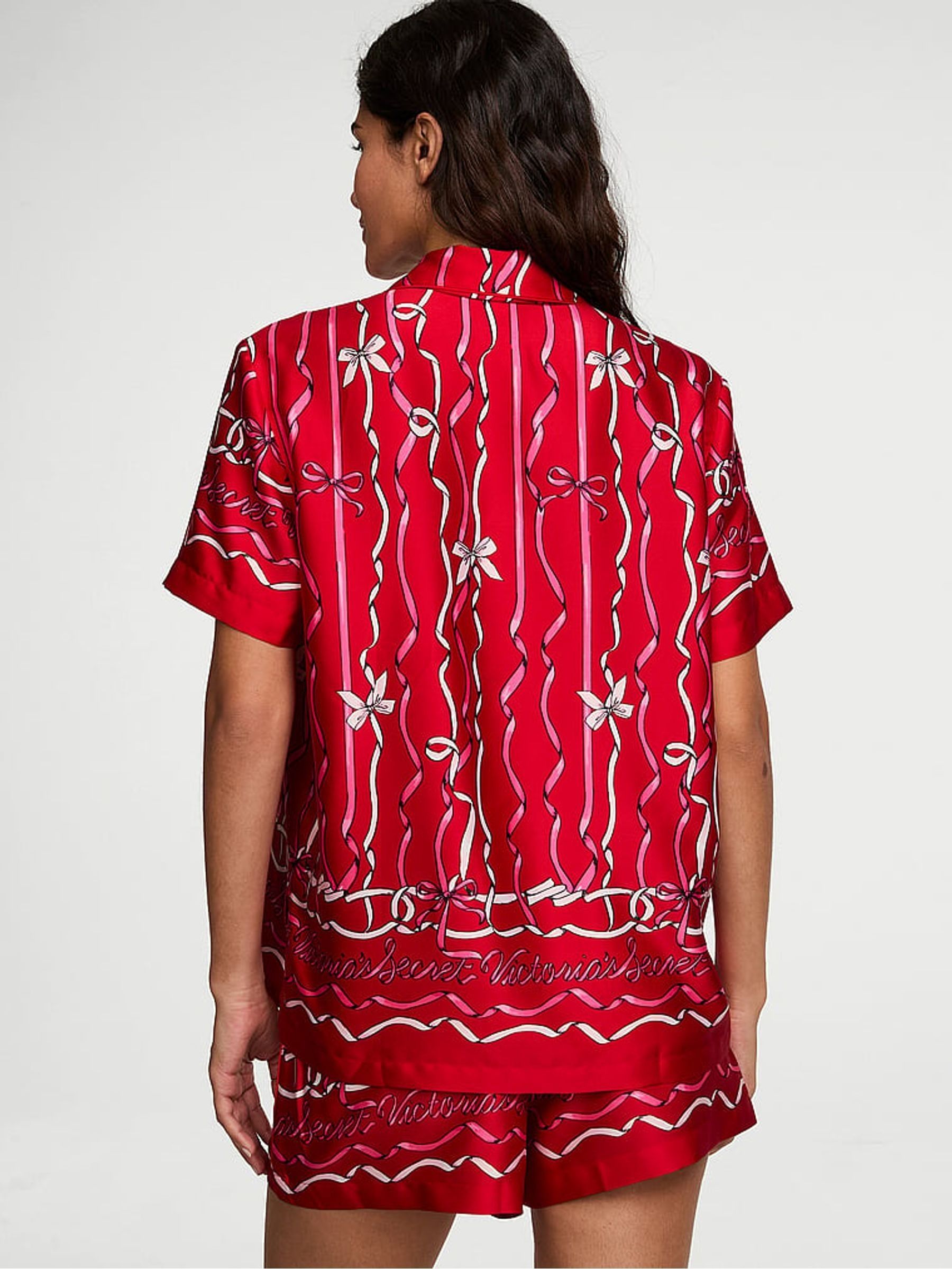 Lipstick Red Bow Ribbon Satin Short Pyjamas Set - Image 2 of 3