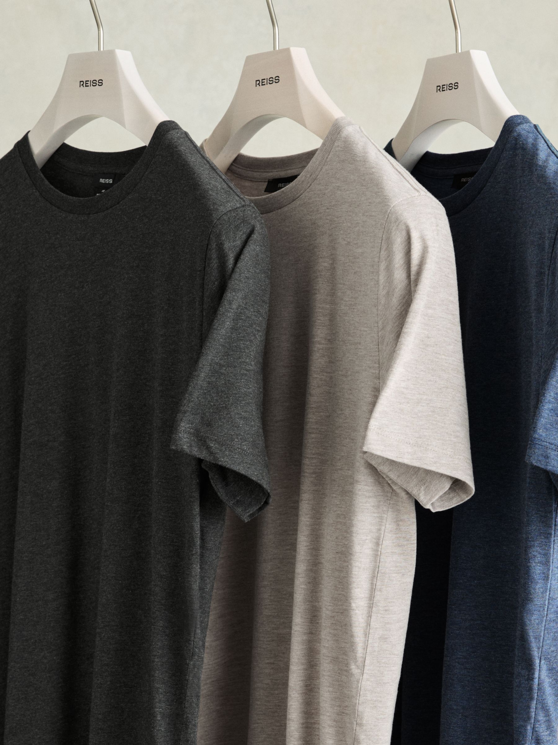 Cotton-Jersey Crew-Neck T-shirts 3 Pack in Multi Melange - Image 1 of 5