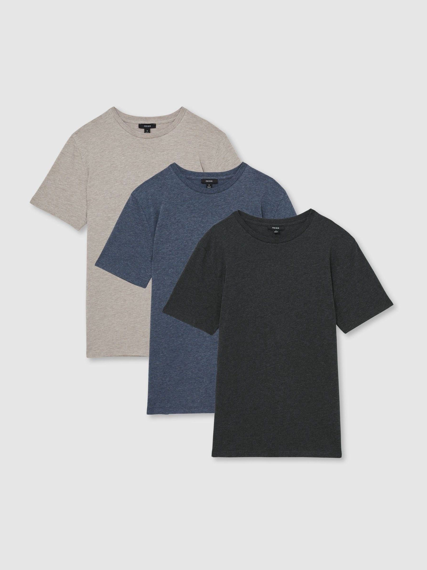 Cotton Crew-Neck Tailored-Fit T-Shirts 3-Pack in Multi Melange - image 4