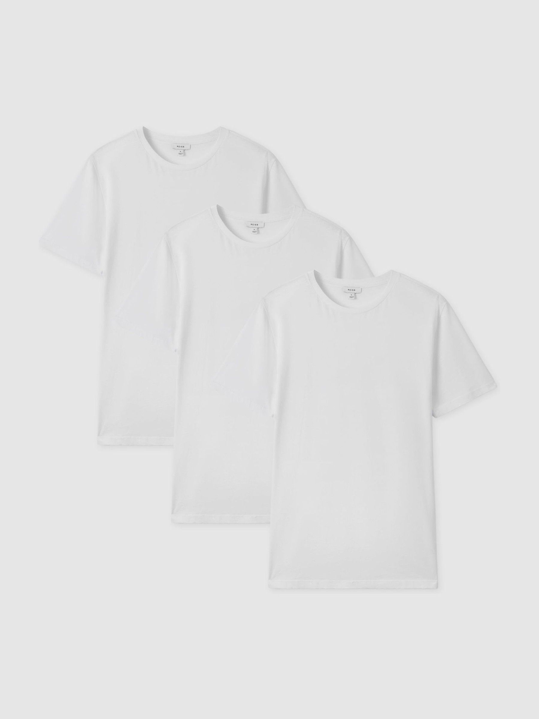Cotton-Jersey Crew-Neck T-shirts 3 Pack in White - Image 4 of 5